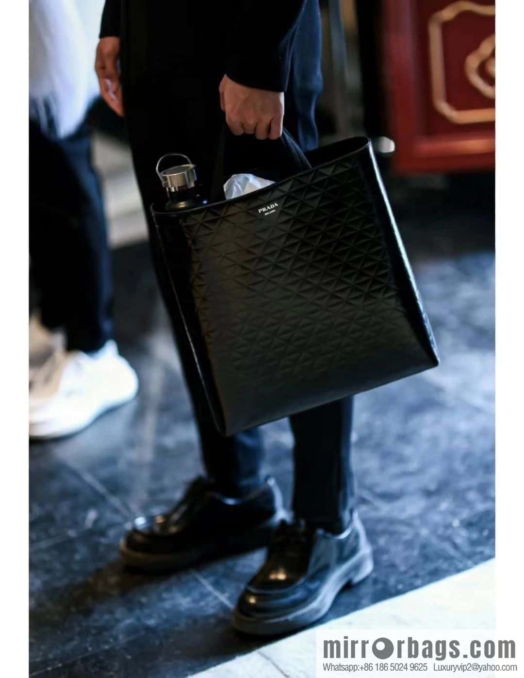 PRADA vertical embossed tote bag 2VG113
