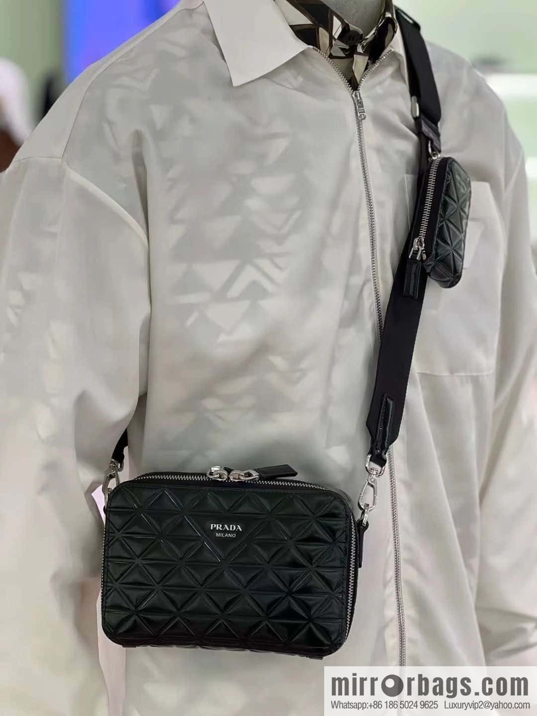 PRADA Brique leather (fabric) Grid camera bag 2VH070