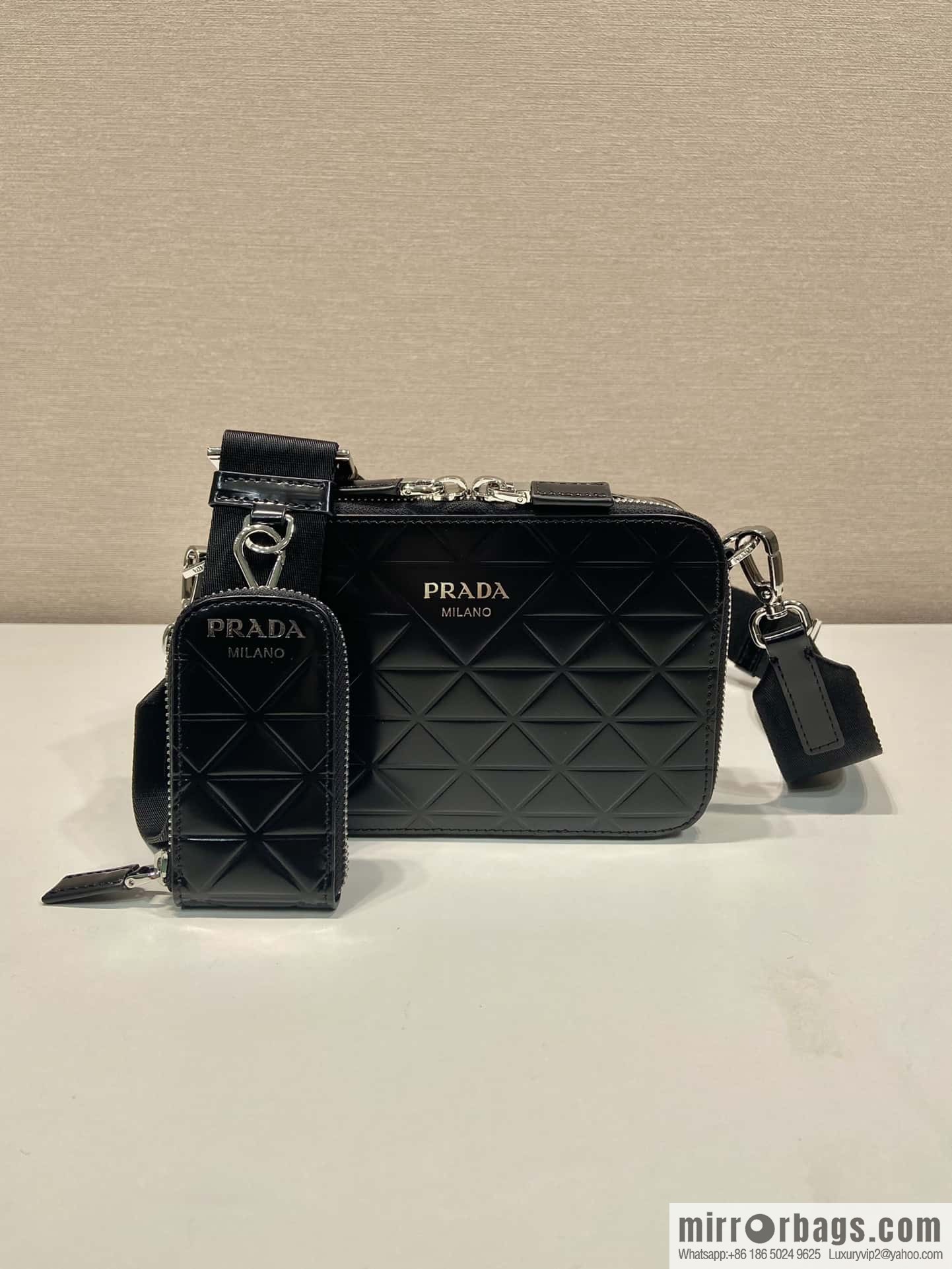 PRADA Brique leather (fabric) Grid camera bag 2VH070