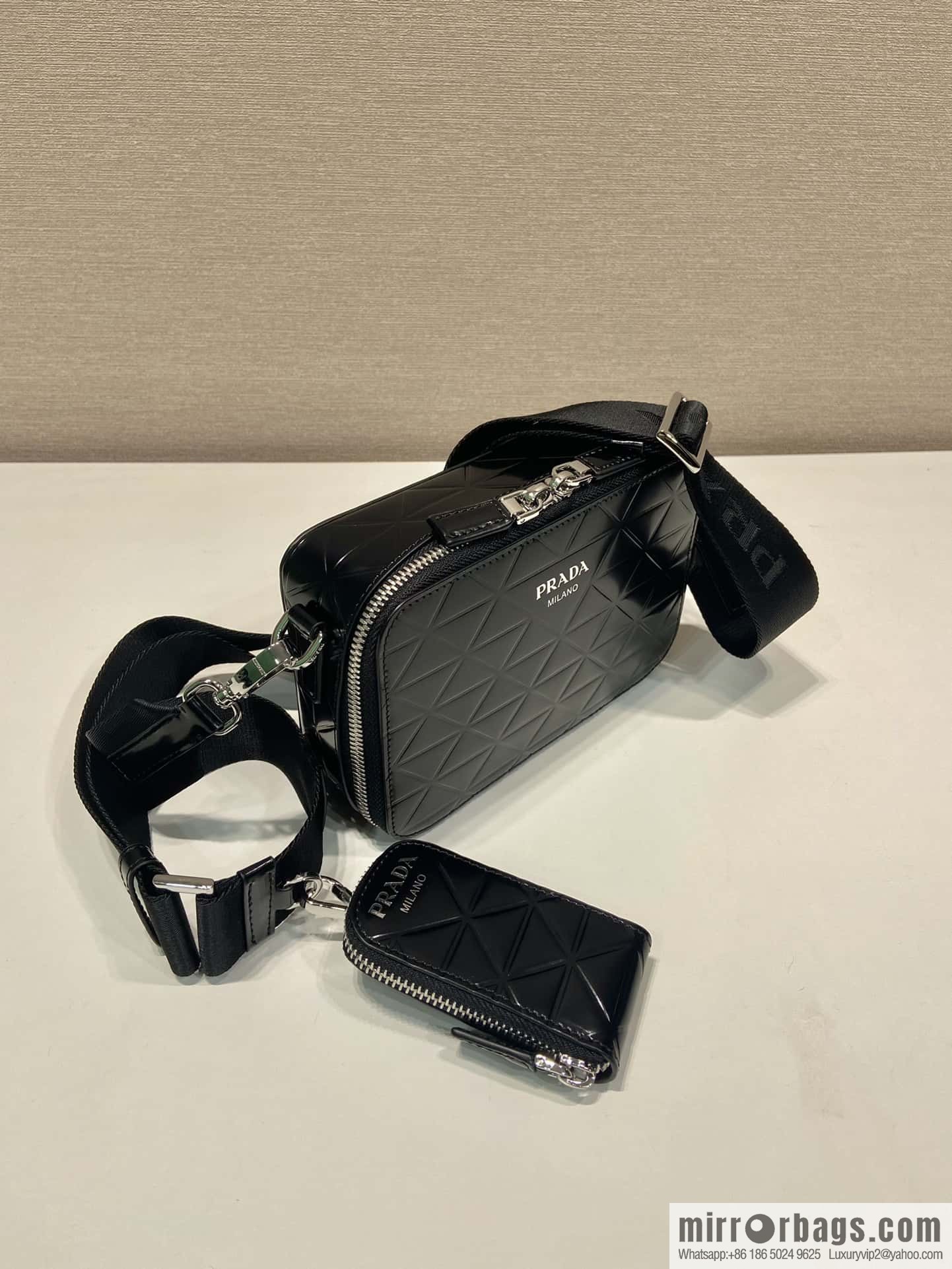 PRADA Brique leather (fabric) Grid camera bag 2VH070