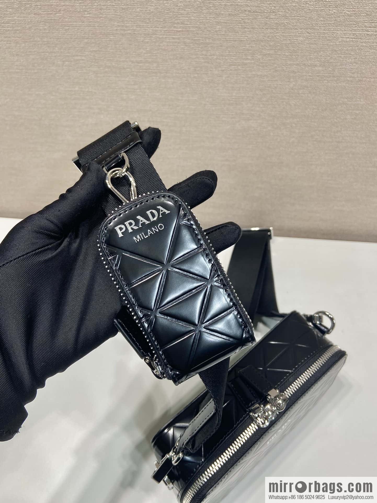 PRADA Brique leather (fabric) Grid camera bag 2VH070