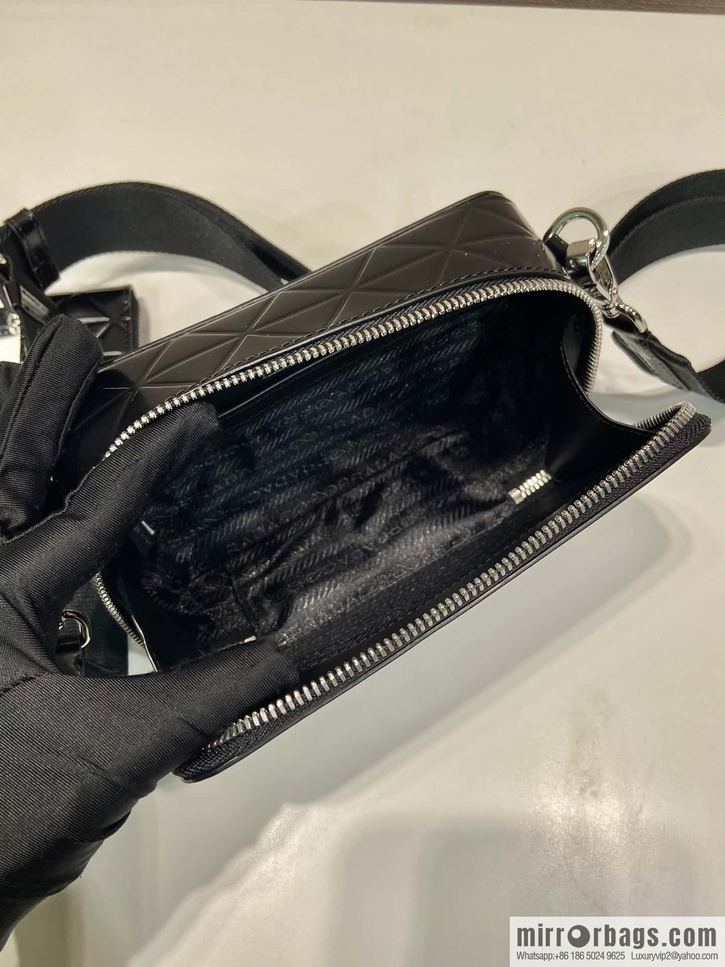 PRADA Brique leather (fabric) Grid camera bag 2VH070