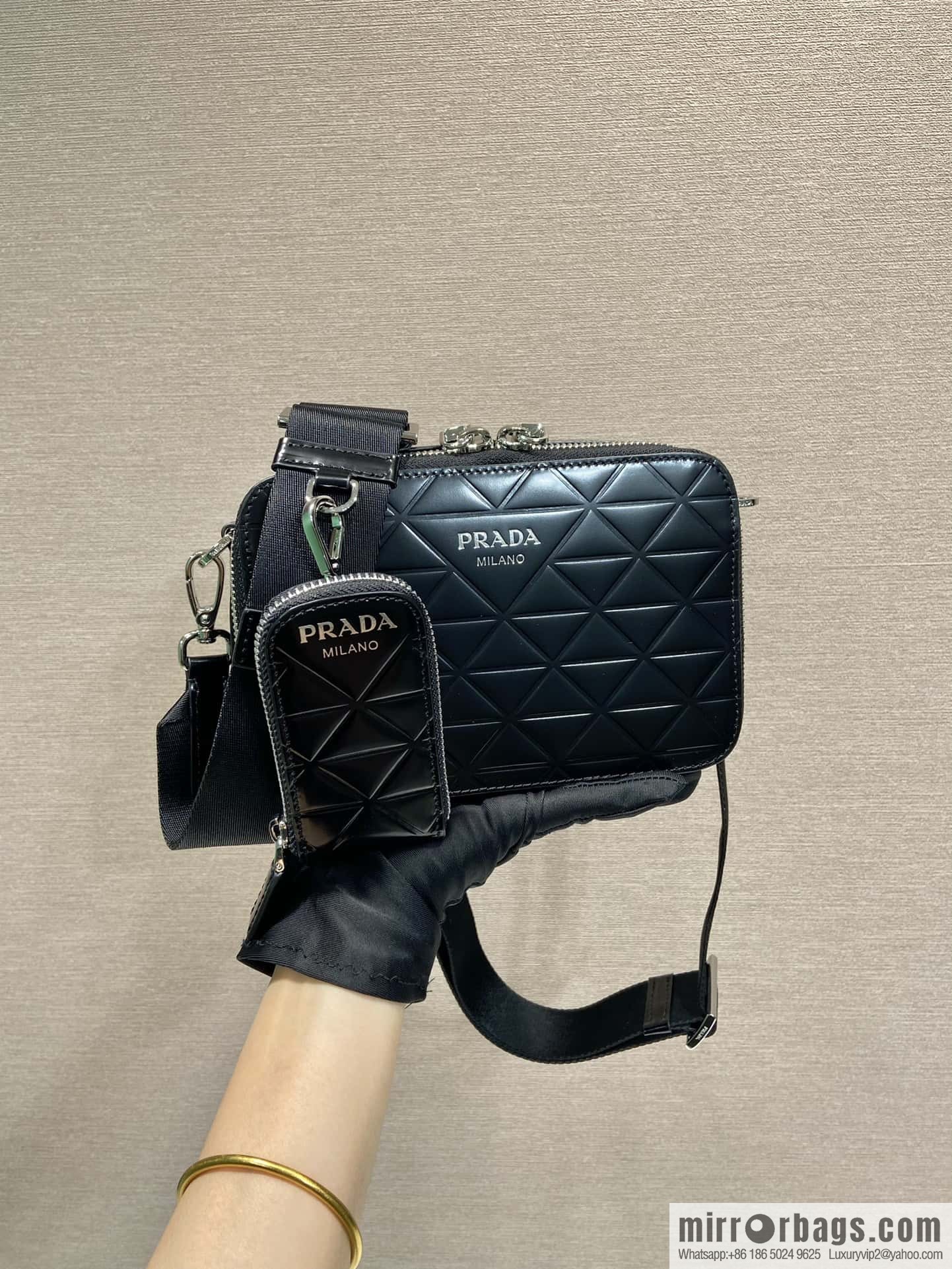 PRADA Brique leather (fabric) Grid camera bag 2VH070