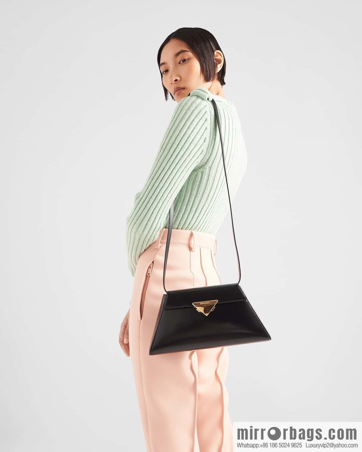PRADA imported glossy calfskin shoulder bag 1BD343 black