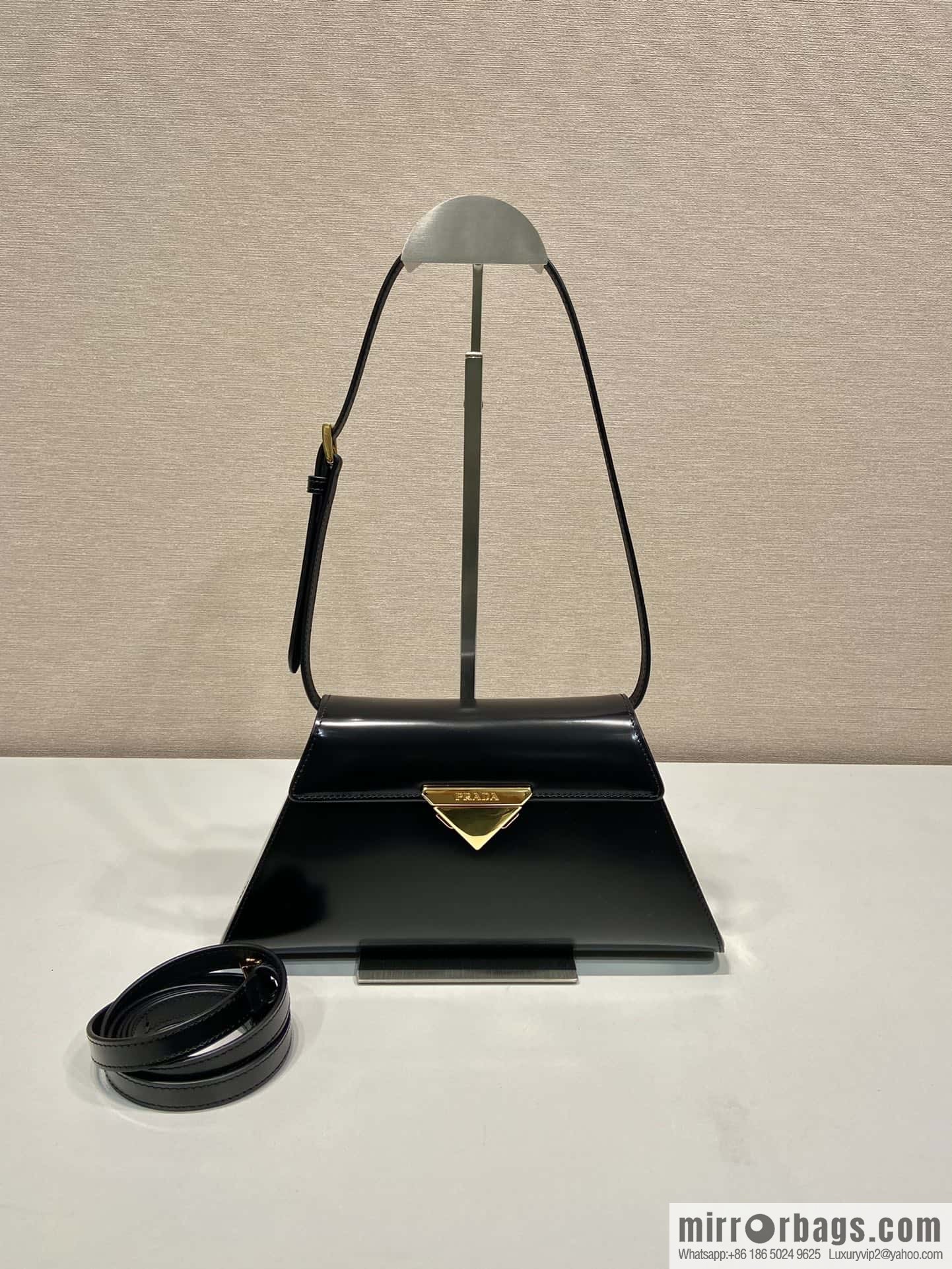 PRADA imported glossy calfskin shoulder bag 1BD343 black