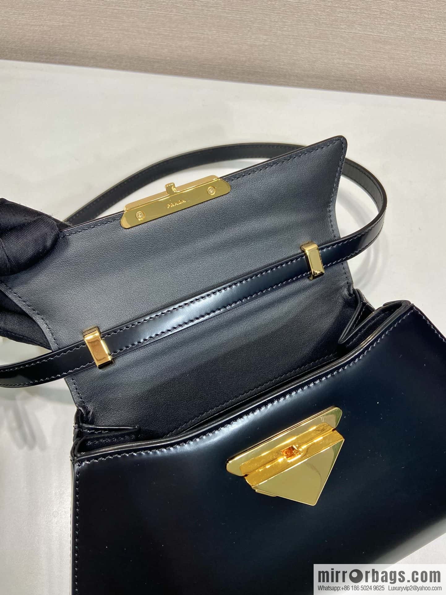 PRADA imported glossy calfskin shoulder bag 1BD343 black