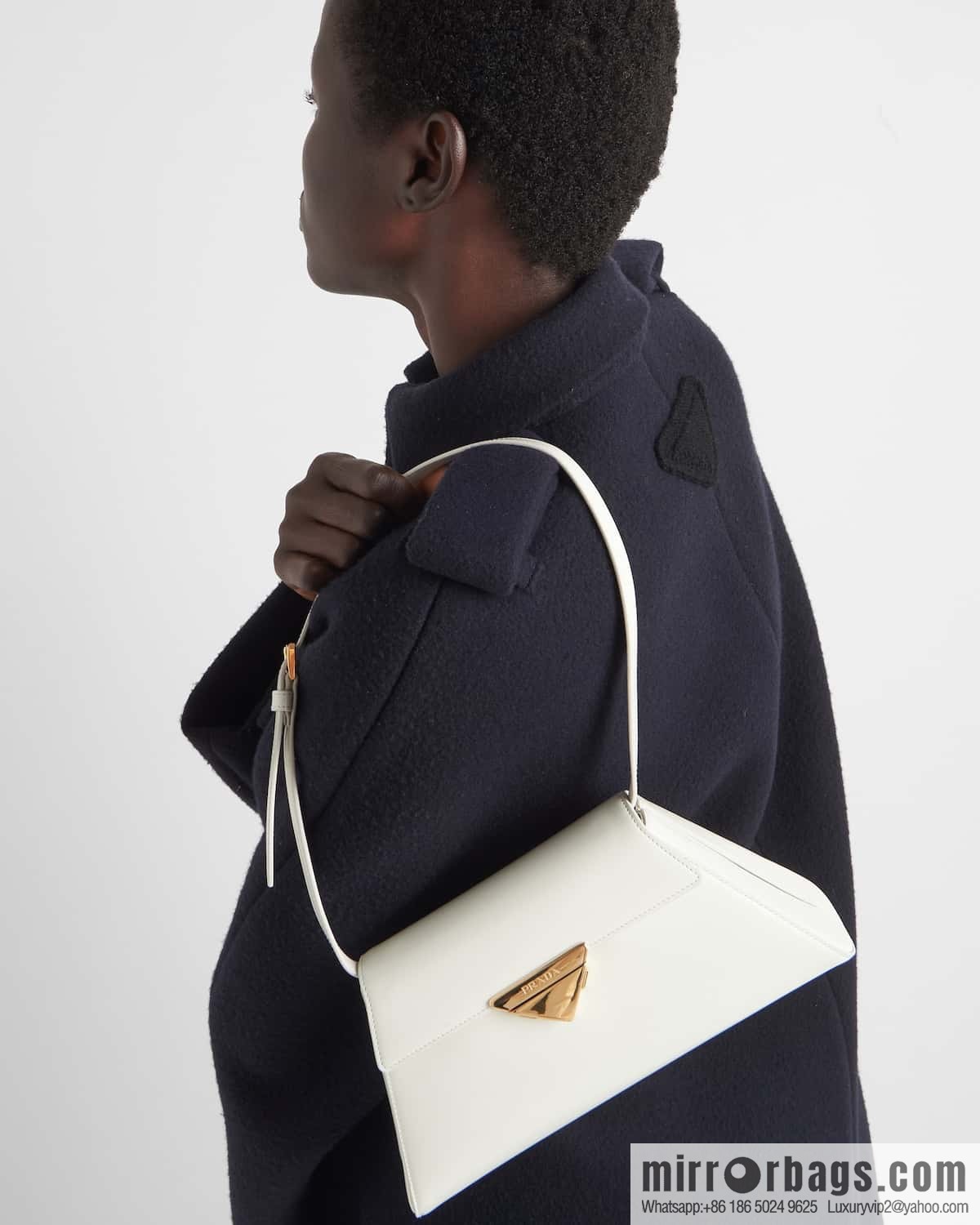PRADA imported glossy calfskin shoulder bag 1BD343 white
