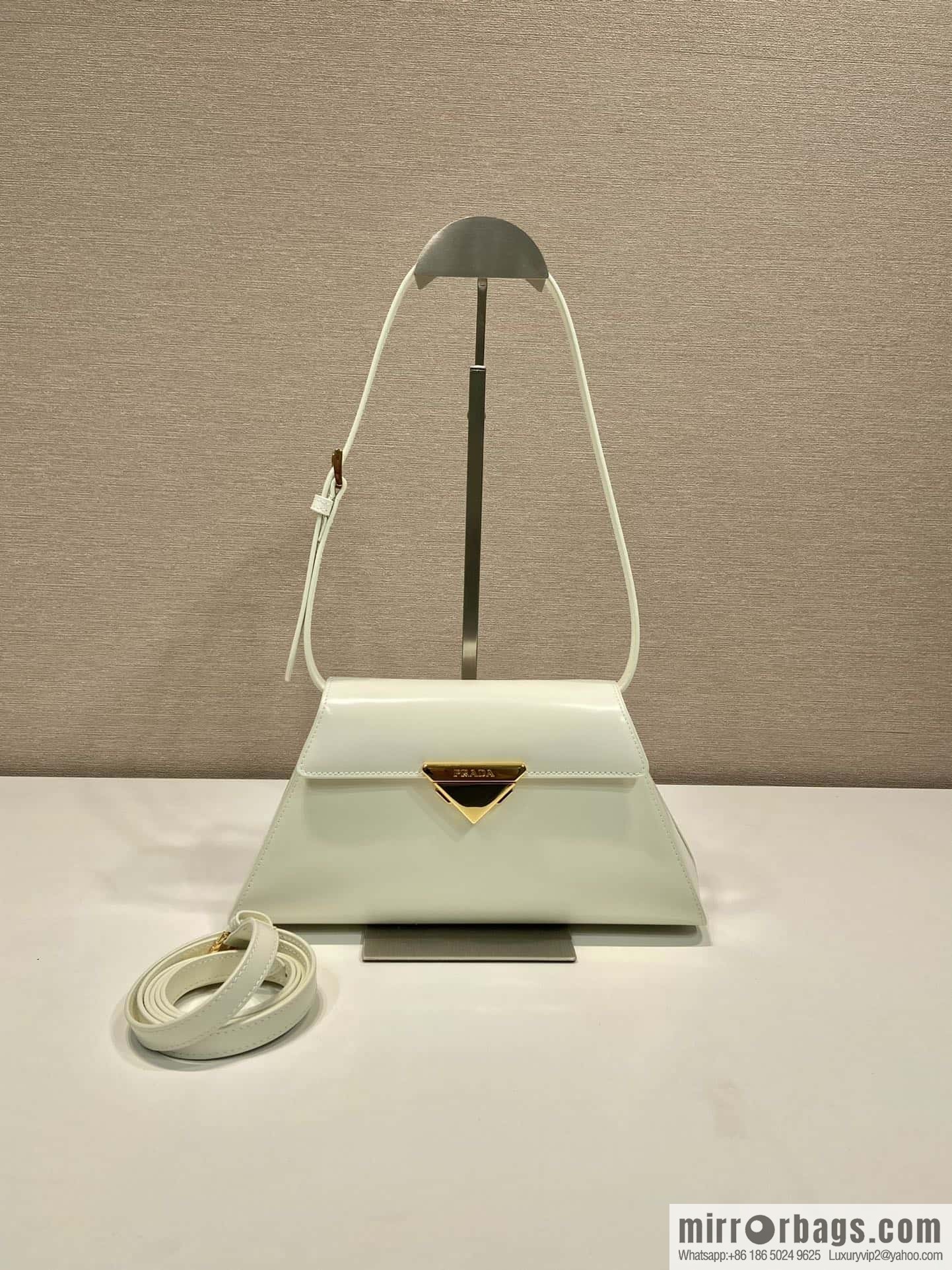 PRADA imported glossy calfskin shoulder bag 1BD343 white
