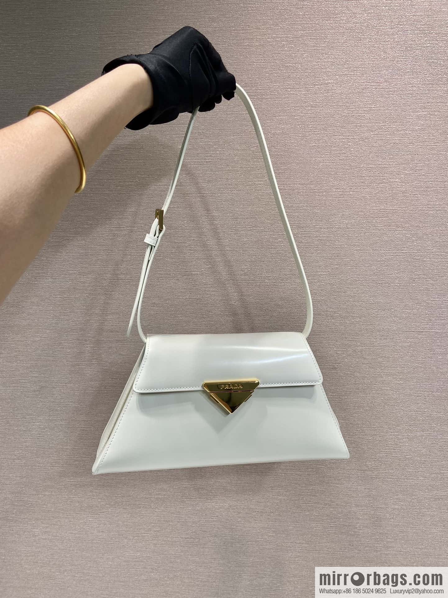 PRADA imported glossy calfskin shoulder bag 1BD343 white