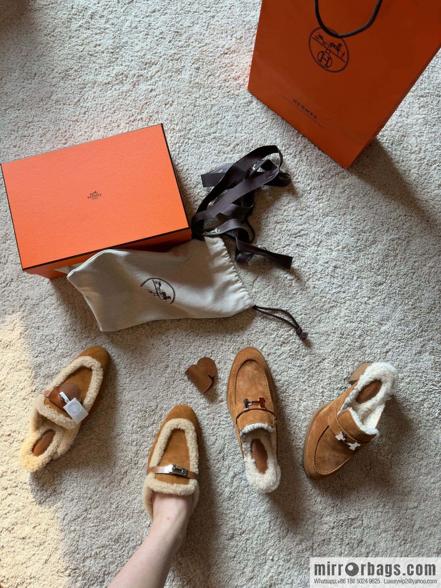 Hermès Sheepskin Button Muller Half Trail Fluffy Shoes