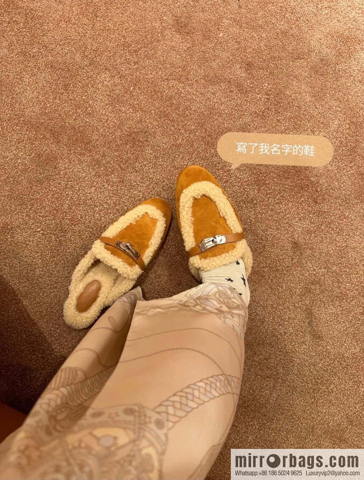Hermès Sheepskin Button Muller Half Trail Fluffy Shoes