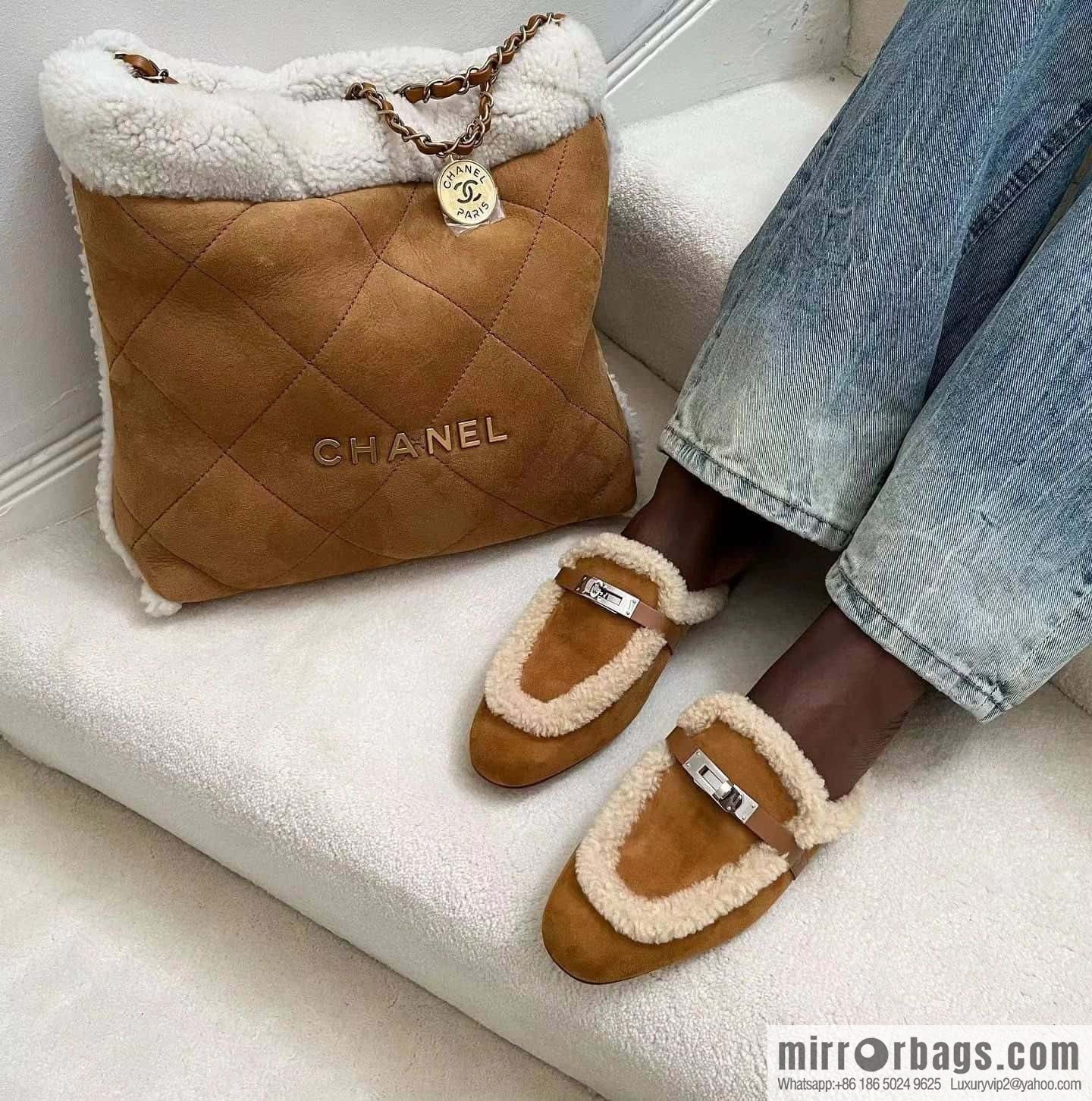 Hermès Sheepskin Button Muller Half Trail Fluffy Shoes