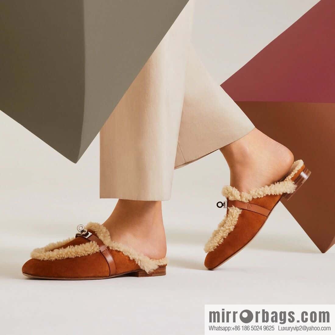 Hermès Sheepskin Button Muller Half Trail Fluffy Shoes