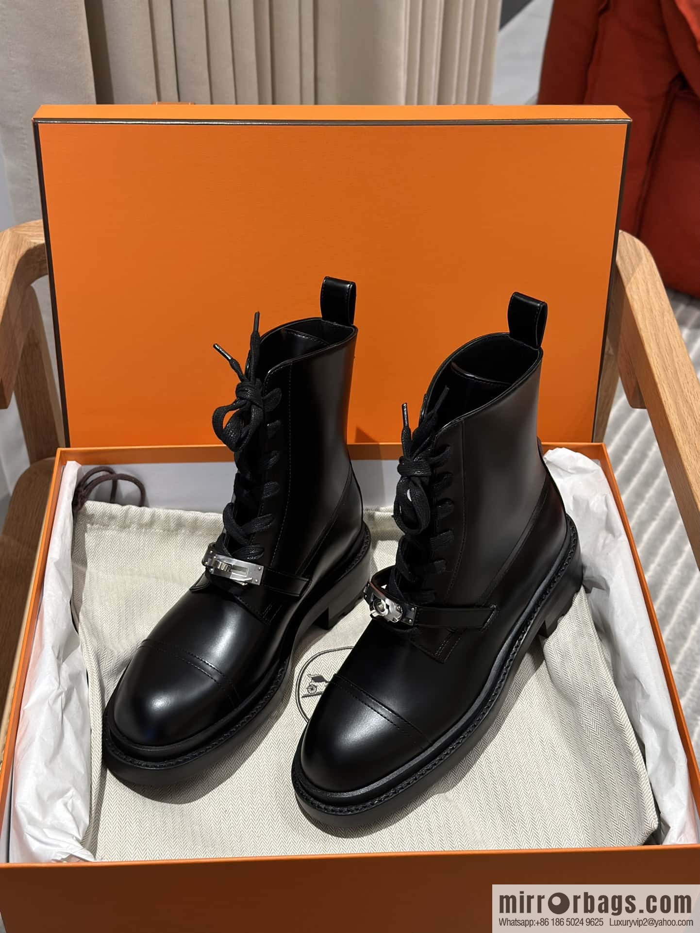 Hermès glossy calfskin Funk and ankle boots