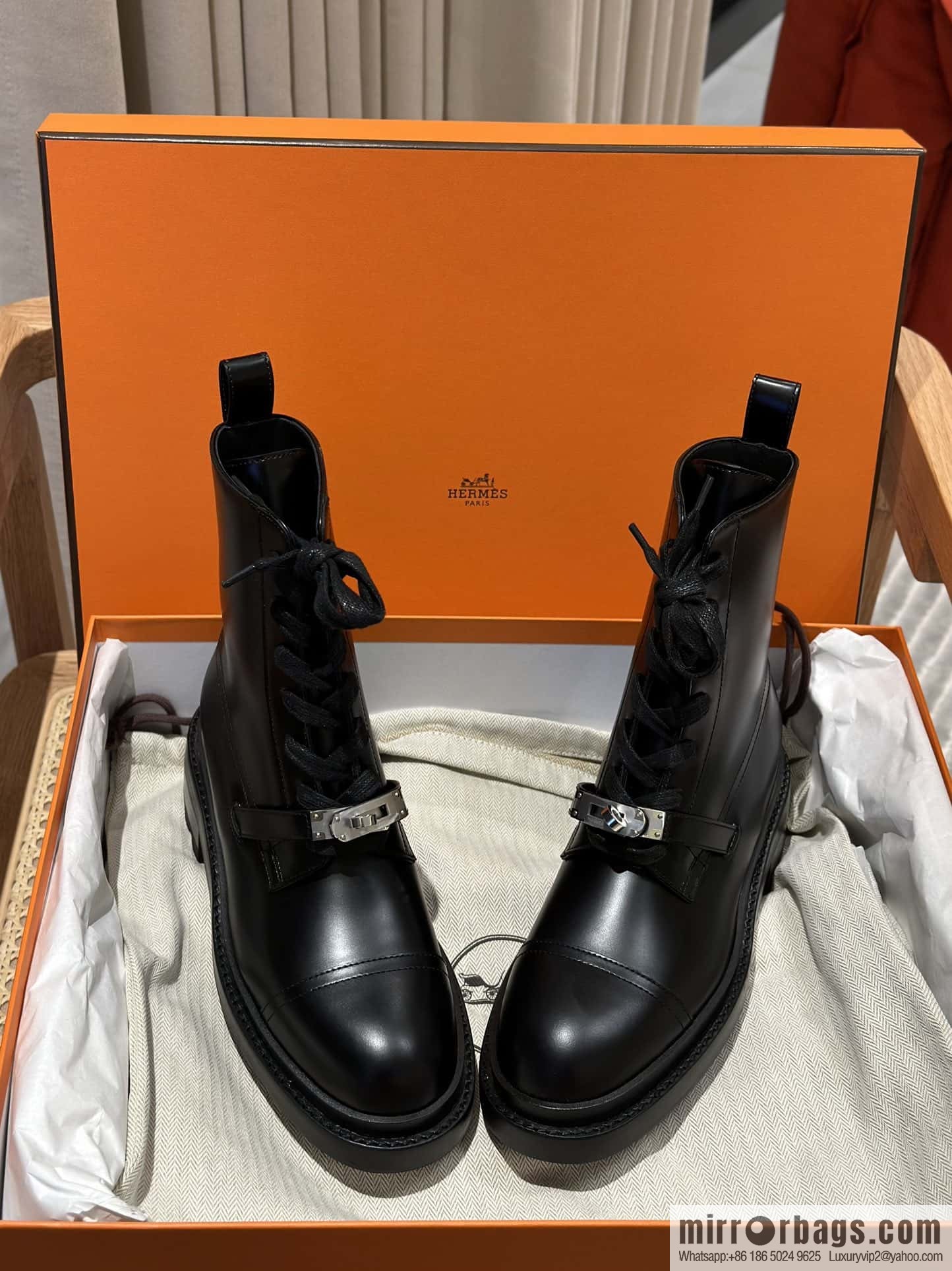 Hermès glossy calfskin Funk and ankle boots