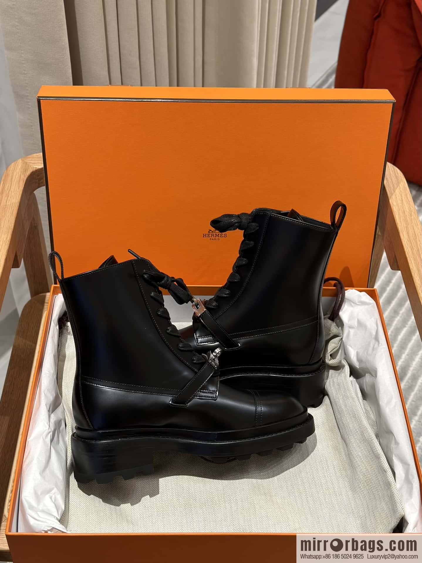 Hermès glossy calfskin Funk and ankle boots