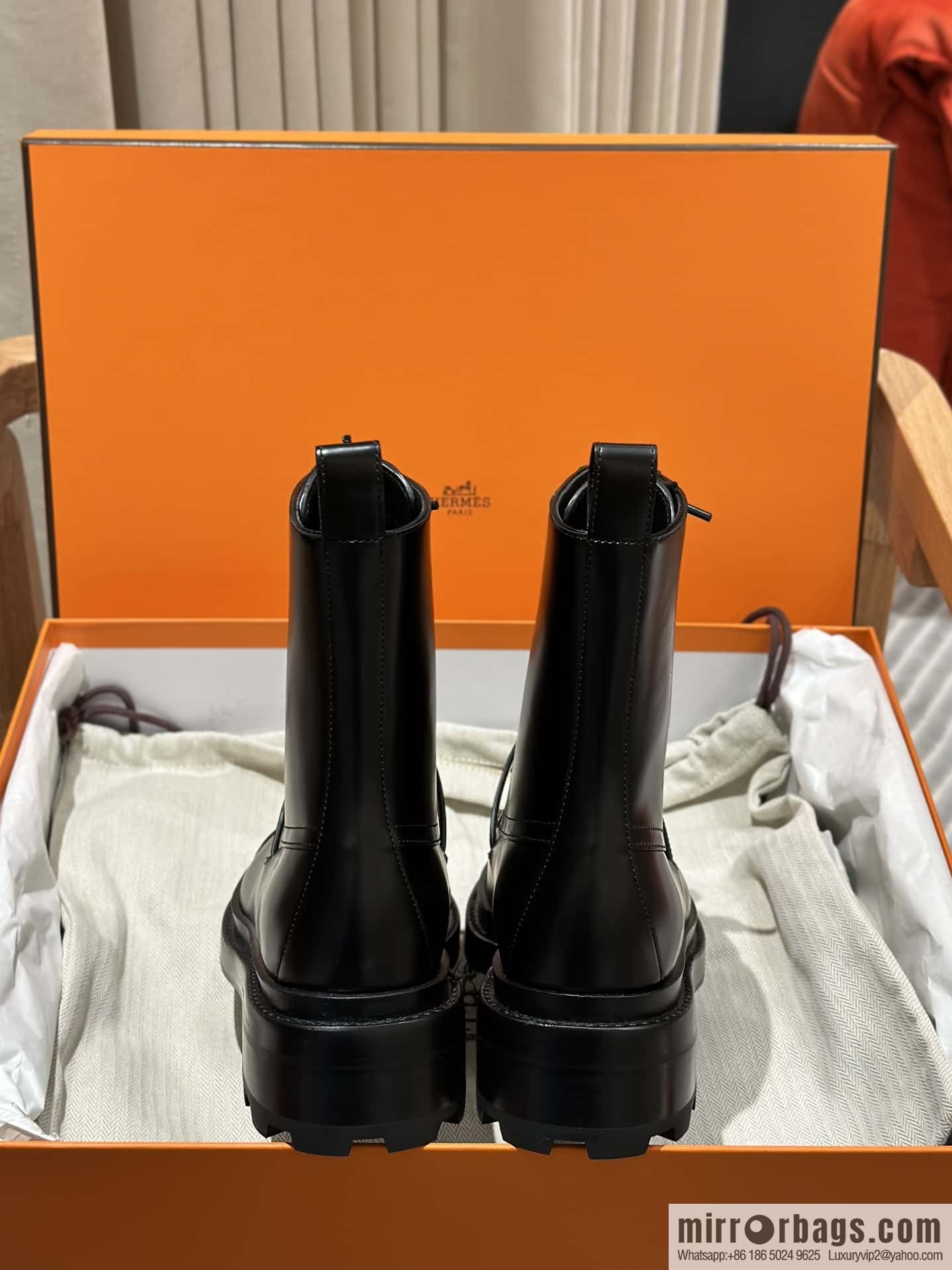 Hermès glossy calfskin Funk and ankle boots
