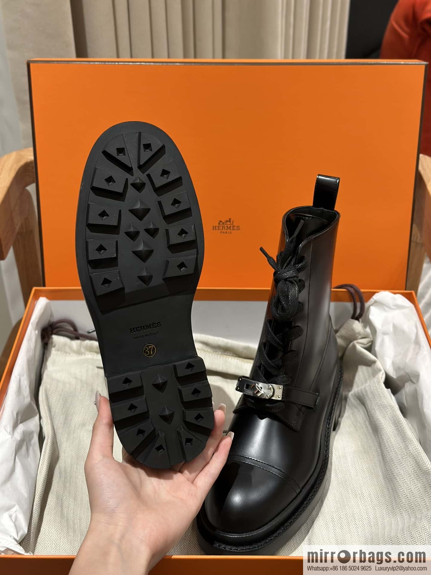 Hermès glossy calfskin Funk and ankle boots