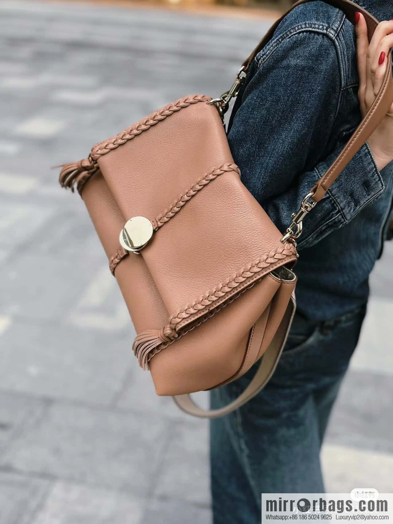 Chloe Penelope Gold Coin Bag, Large Dropped Leather, Brown 35cm