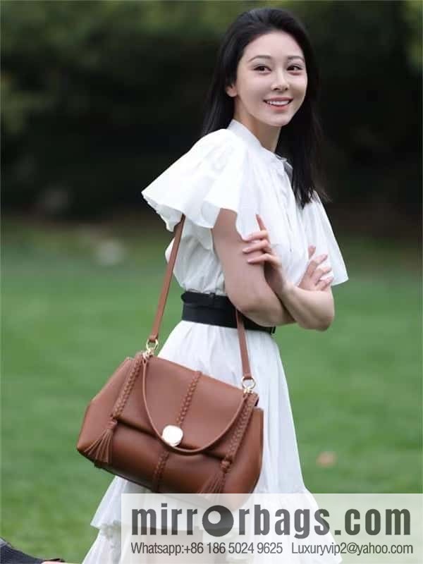 Chloe Penelope Gold Coin Bag, Large Dropped Leather, Brown 35cm