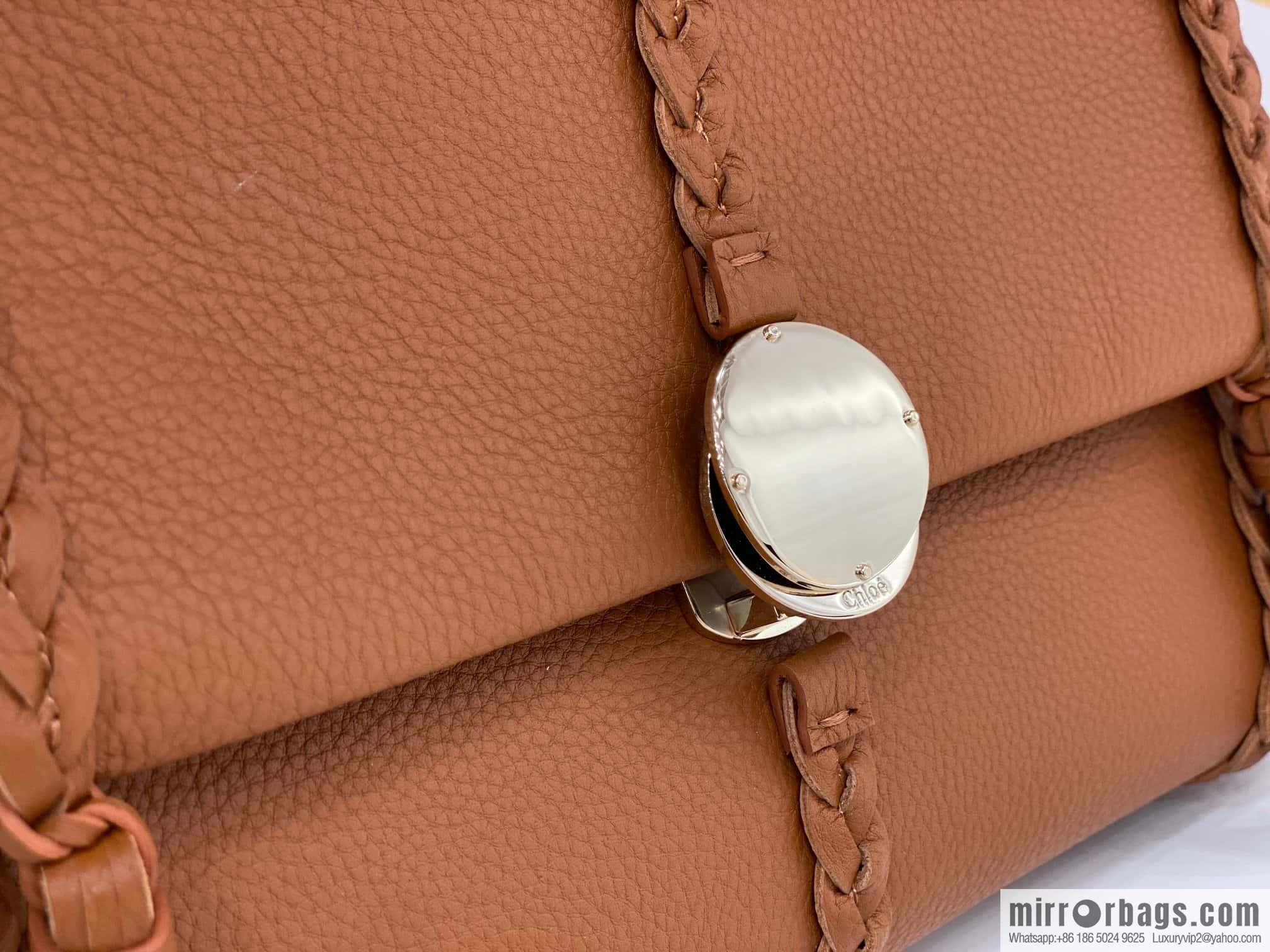 Chloe Penelope Gold Coin Bag, Large Dropped Leather, Brown 35cm