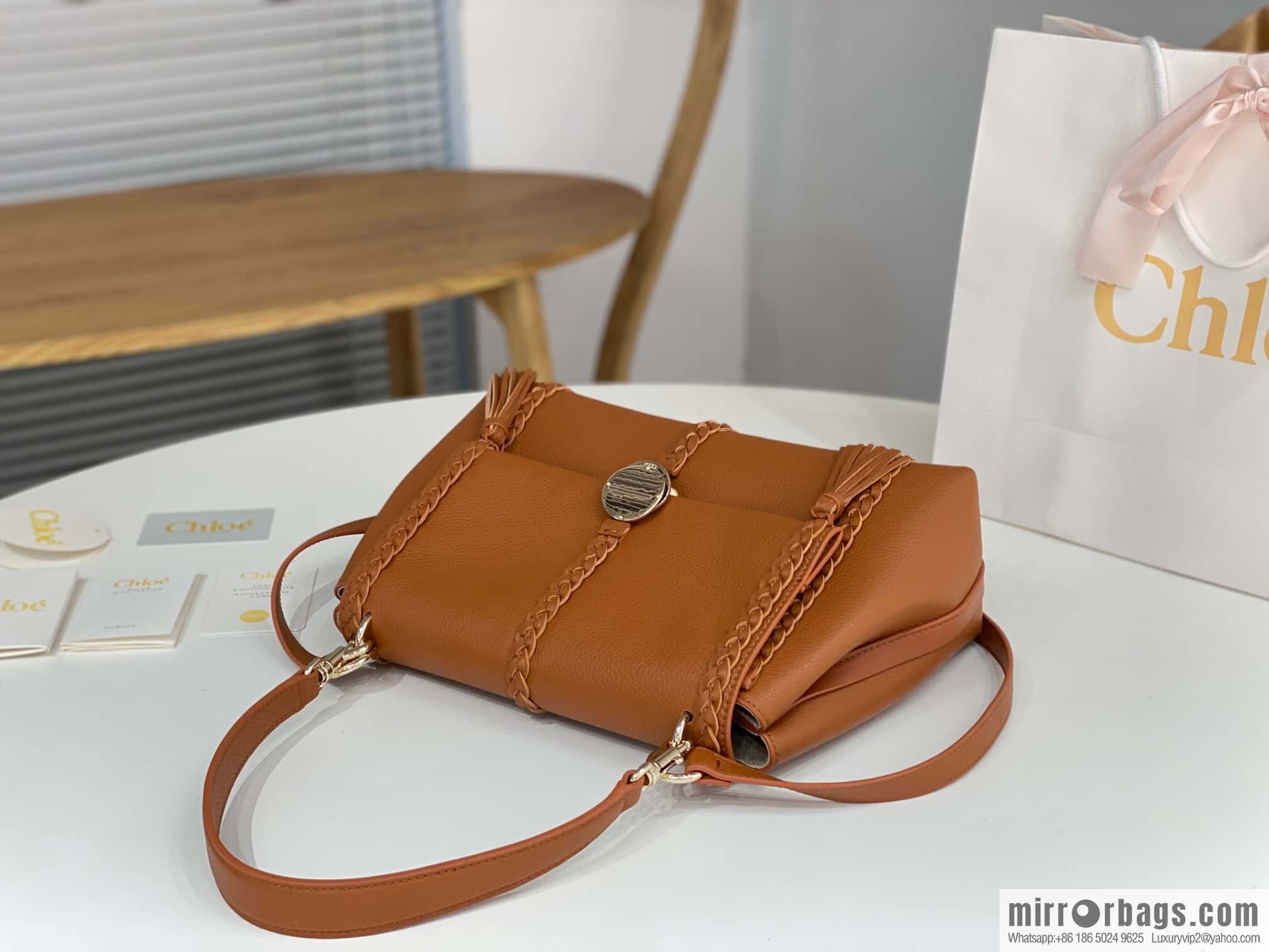 Chloe Penelope Gold Coin Bag, Large Dropped Leather, Brown 35cm