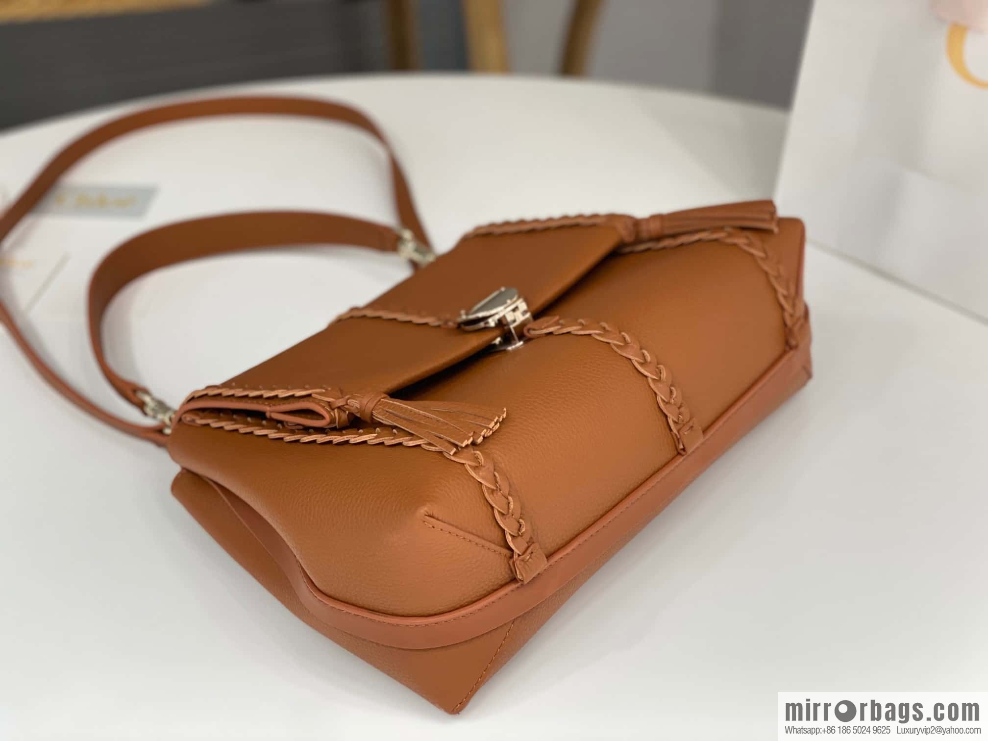 Chloe Penelope Gold Coin Bag, Large Dropped Leather, Brown 35cm