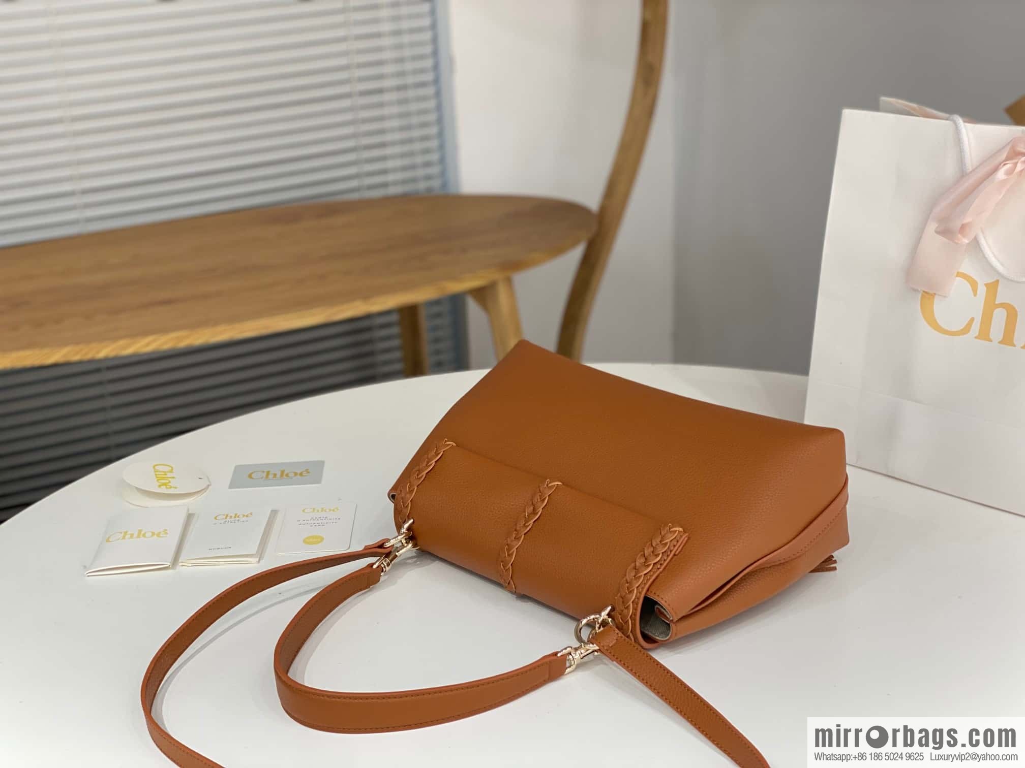 Chloe Penelope Gold Coin Bag, Large Dropped Leather, Brown 35cm