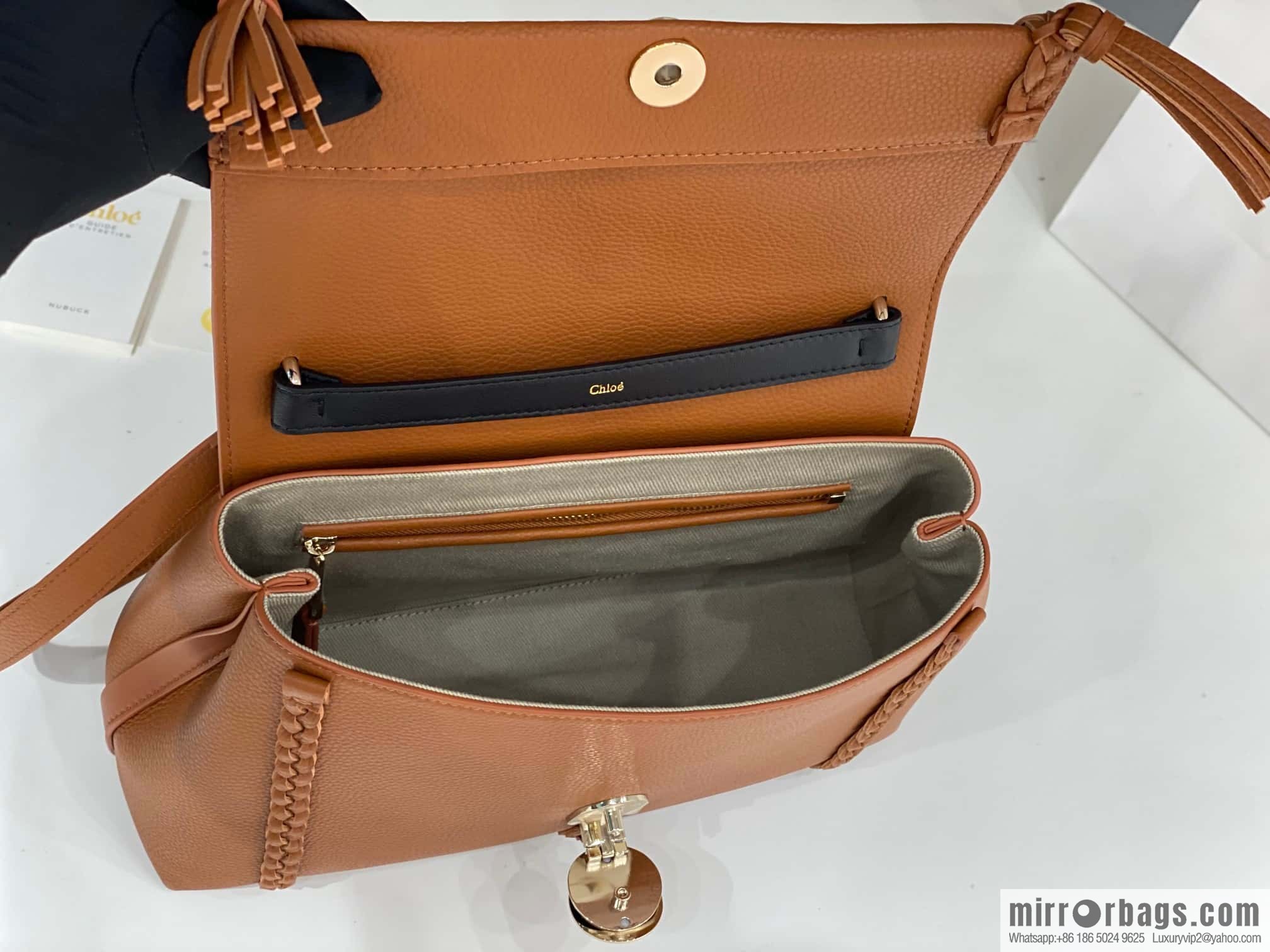 Chloe Penelope Gold Coin Bag, Large Dropped Leather, Brown 35cm