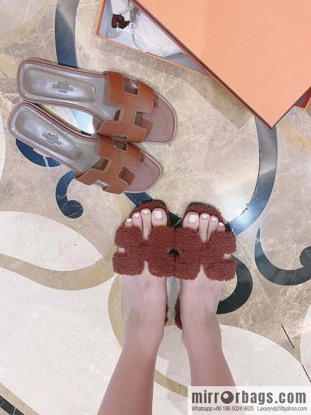 Hermès Teddy 🐻 Brown Fluffy Slippers