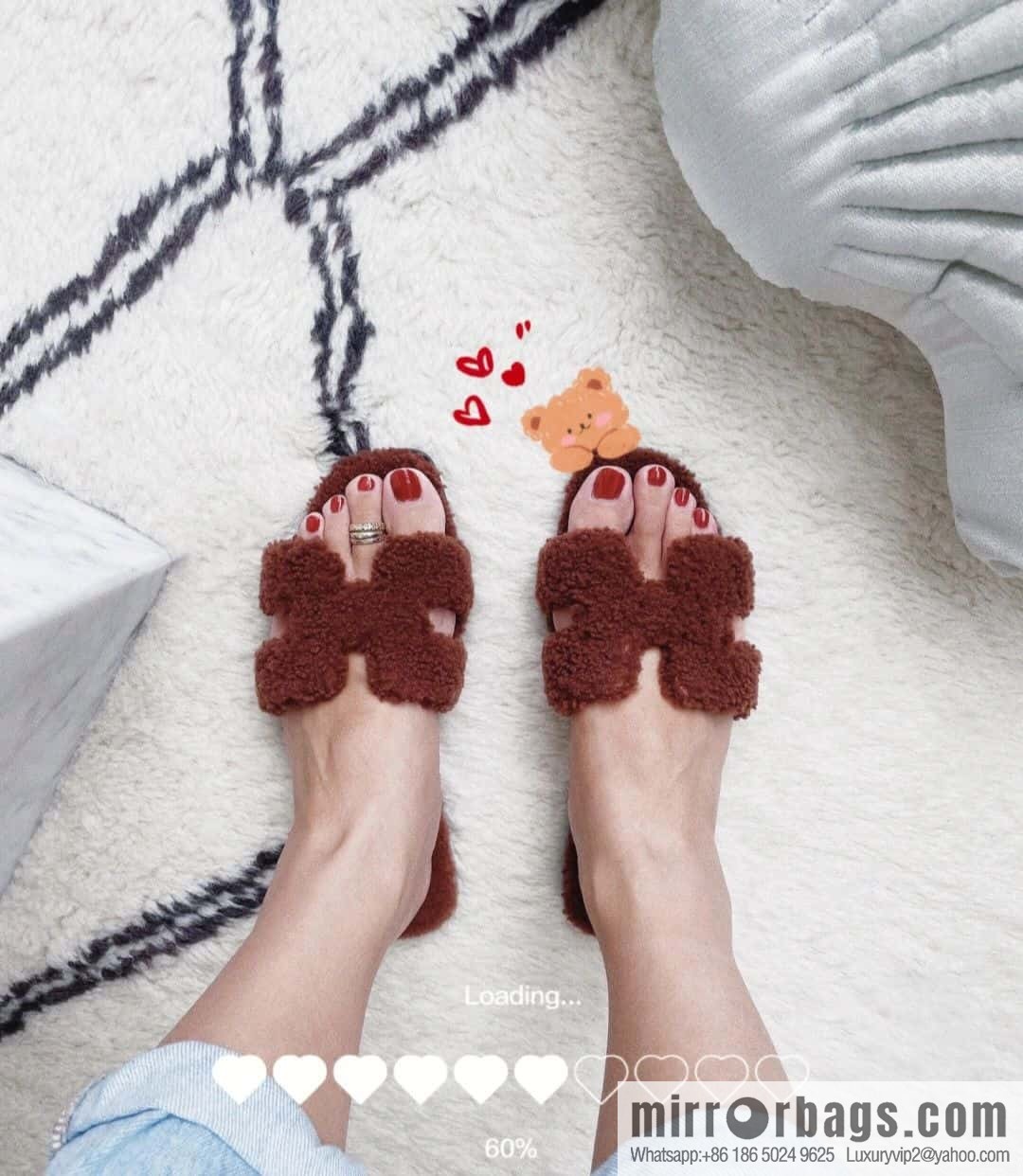 Hermès Teddy 🐻 Brown Fluffy Slippers