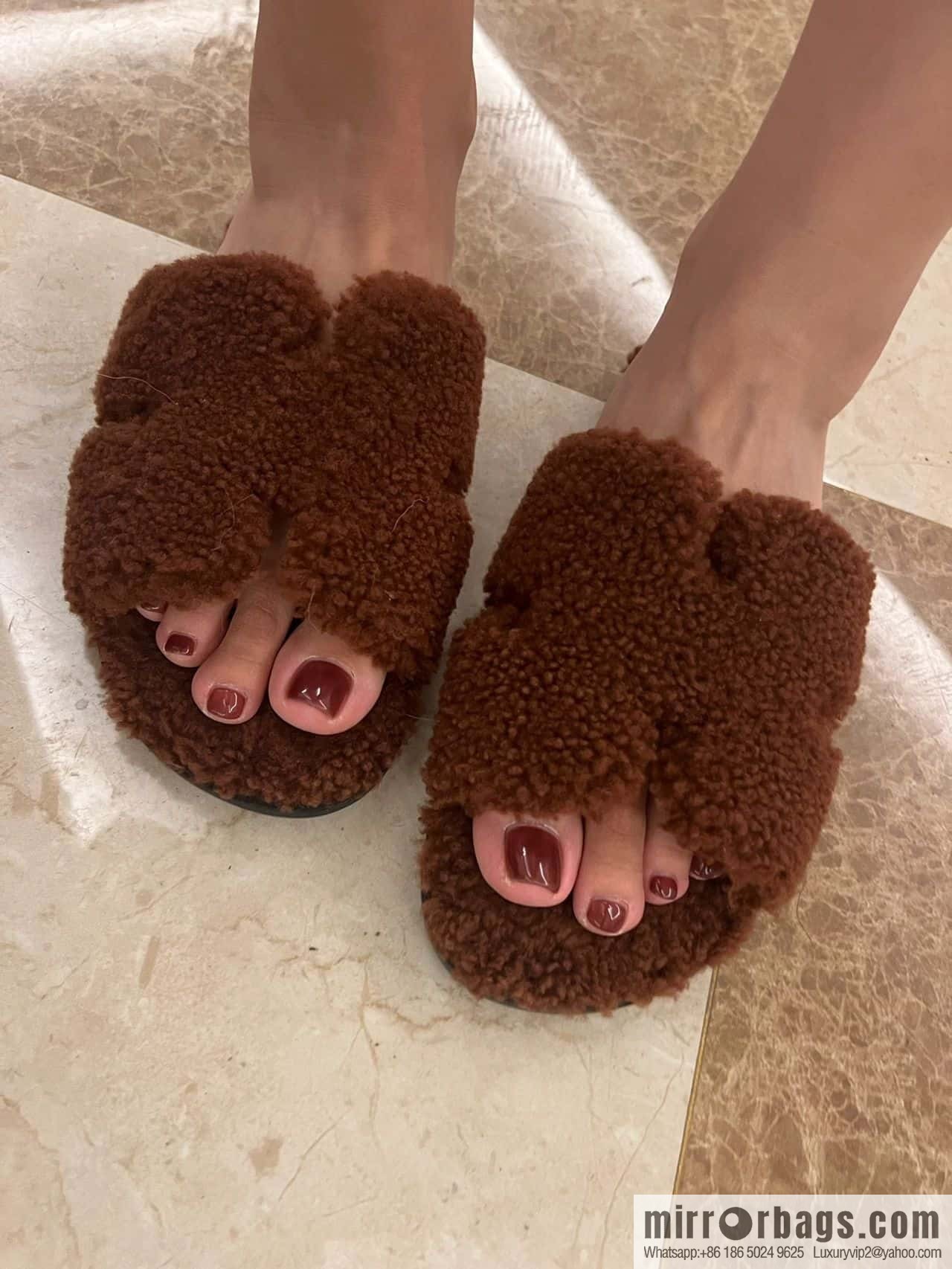 Hermès Teddy 🐻 Brown Fluffy Slippers