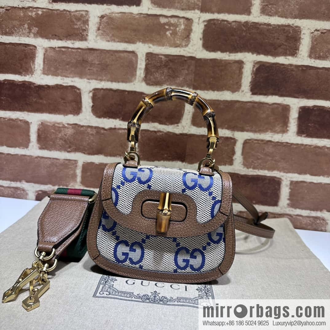 Gucci Bamboo 1947 series super double G pattern mini handbag 686864 big G blue cloth