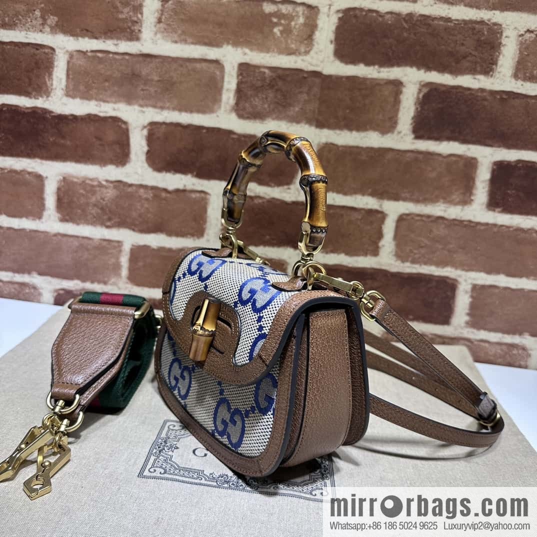 Gucci Bamboo 1947 series super double G pattern mini handbag 686864 big G blue cloth