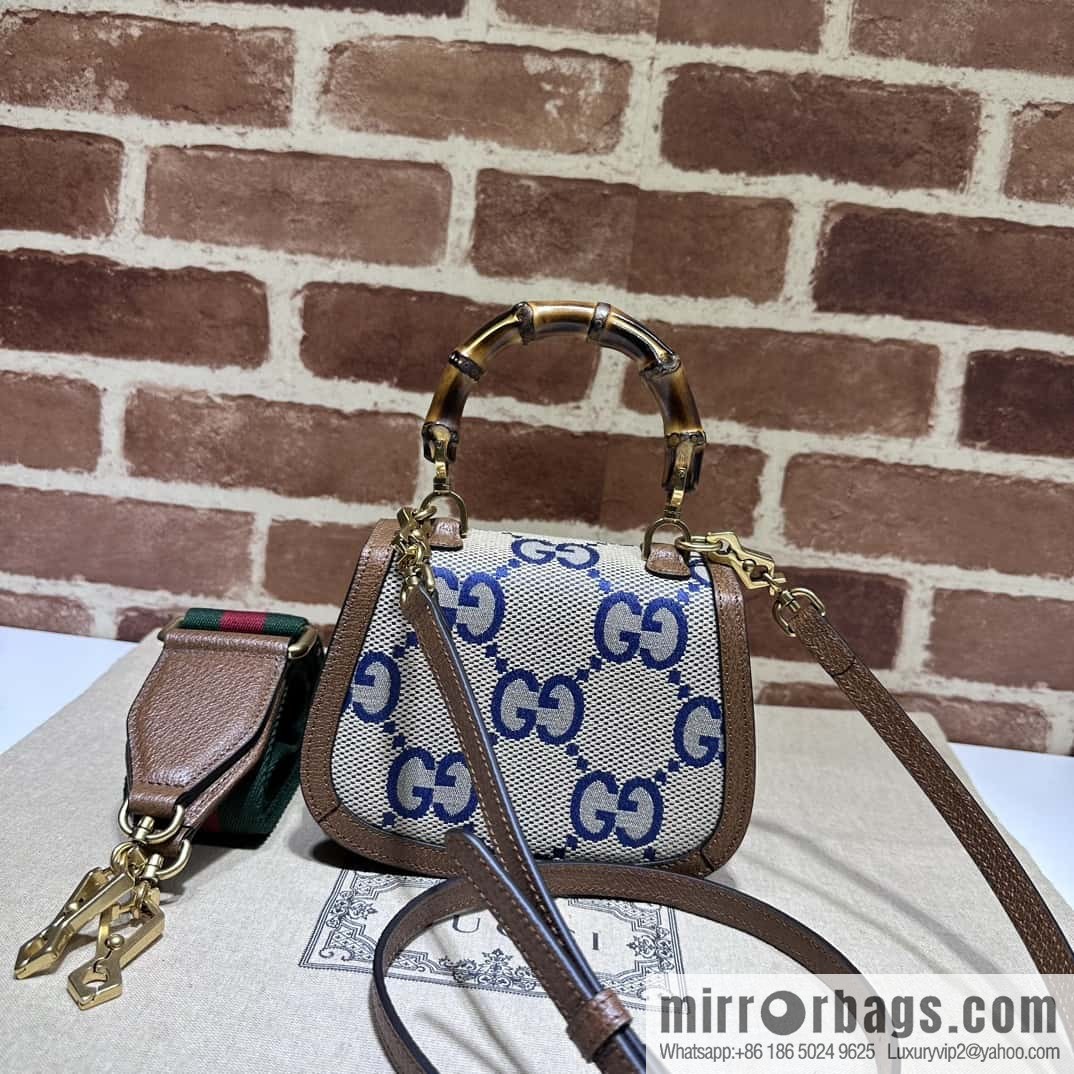 Gucci Bamboo 1947 series super double G pattern mini handbag 686864 big G blue cloth