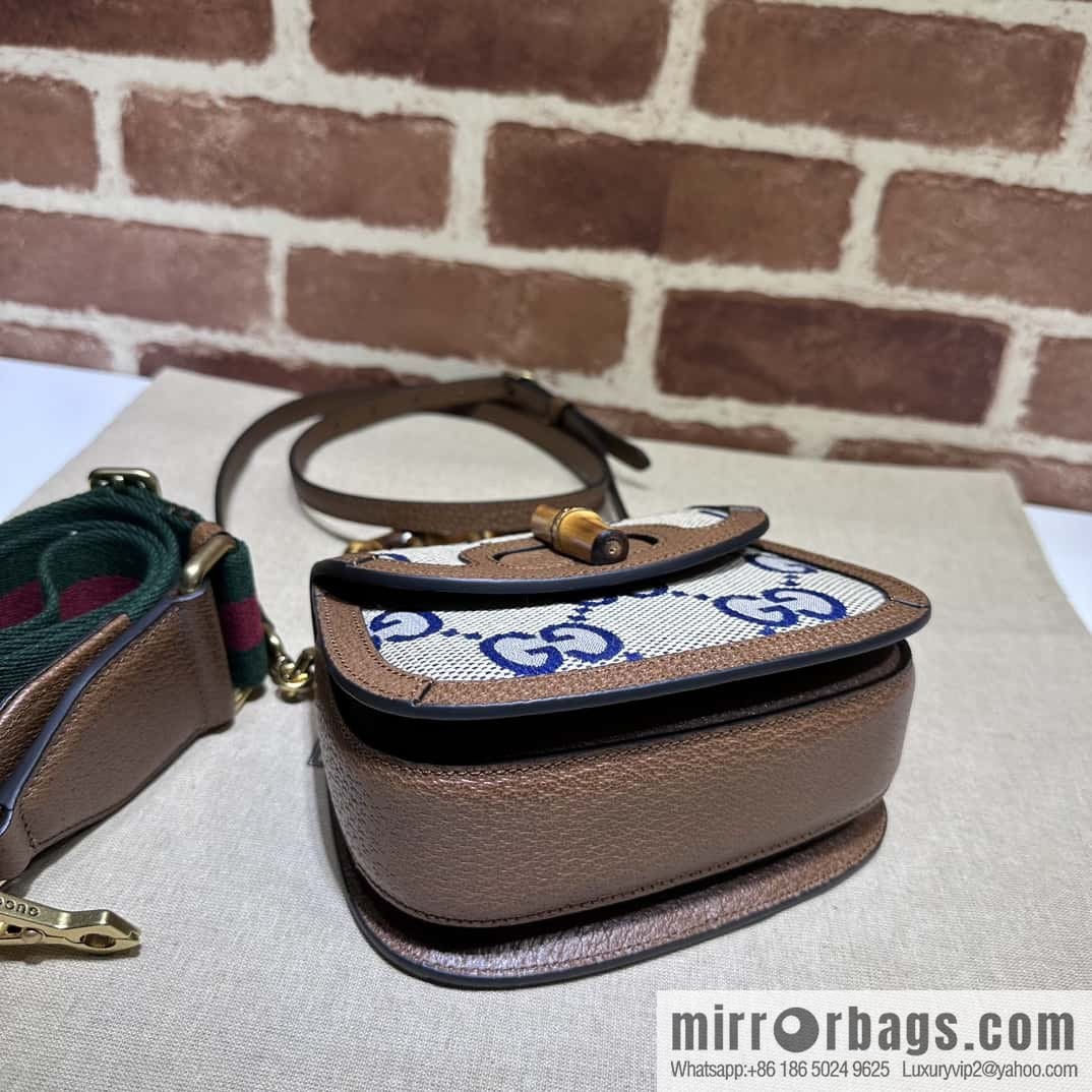 Gucci Bamboo 1947 series super double G pattern mini handbag 686864 big G blue cloth
