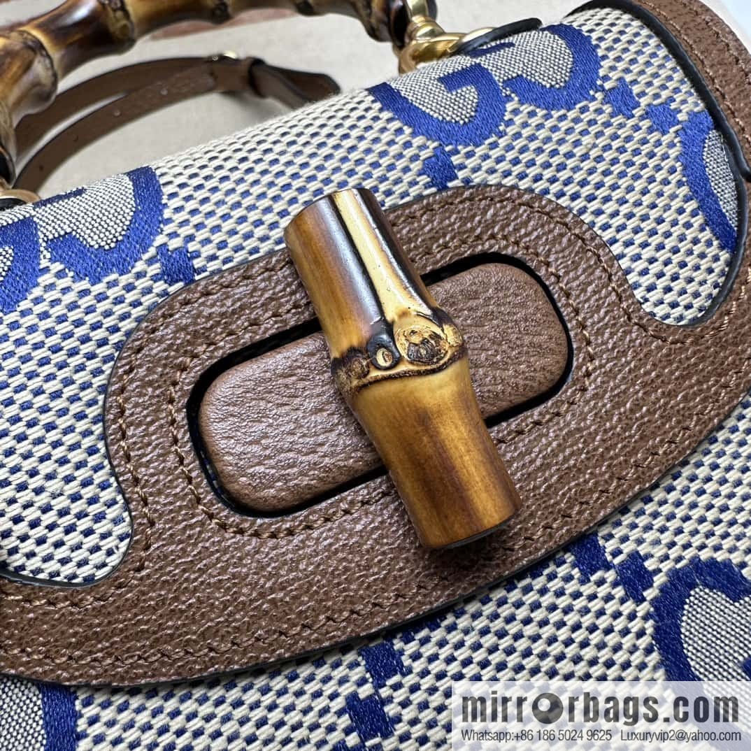 Gucci Bamboo 1947 series super double G pattern mini handbag 686864 big G blue cloth