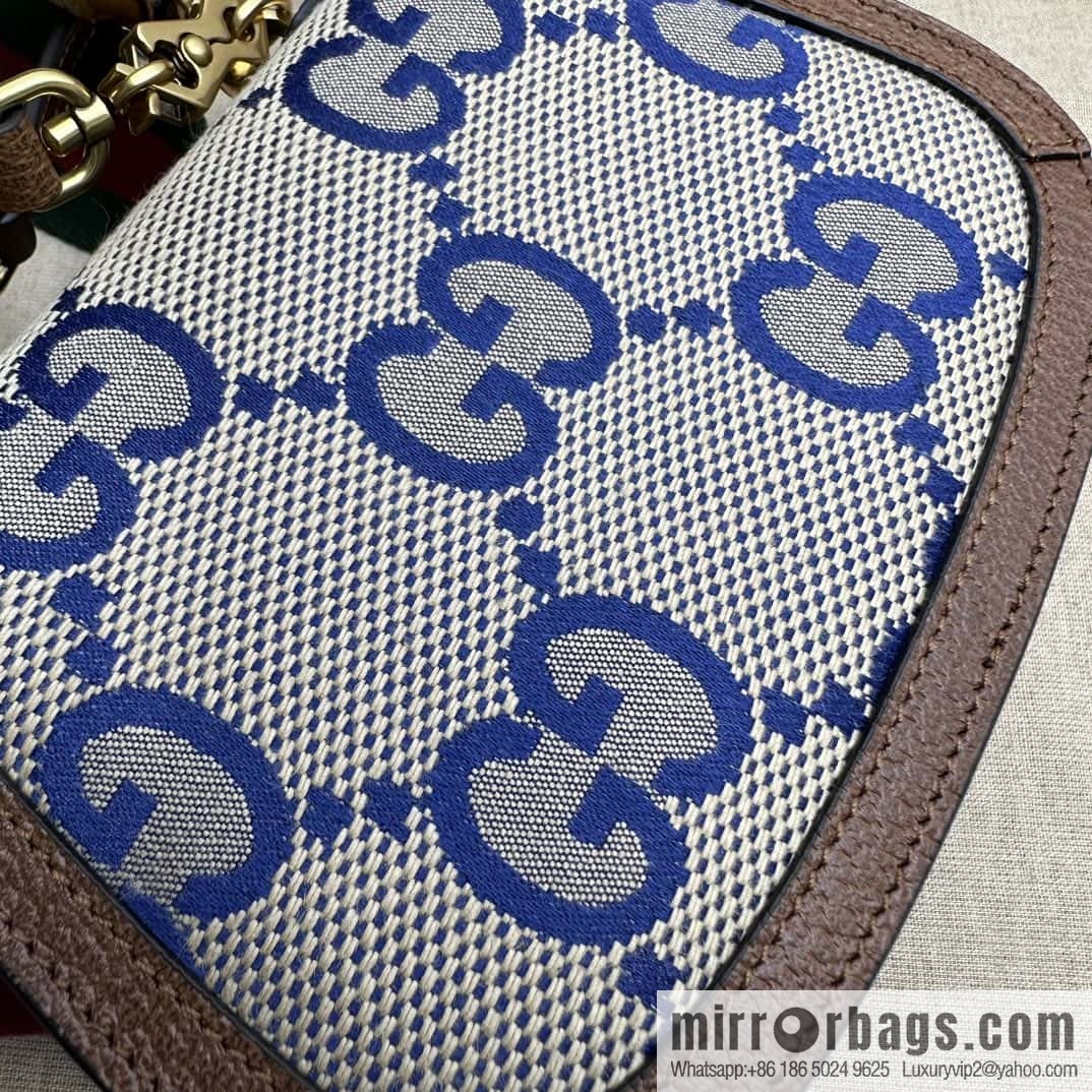 Gucci Bamboo 1947 series super double G pattern mini handbag 686864 big G blue cloth