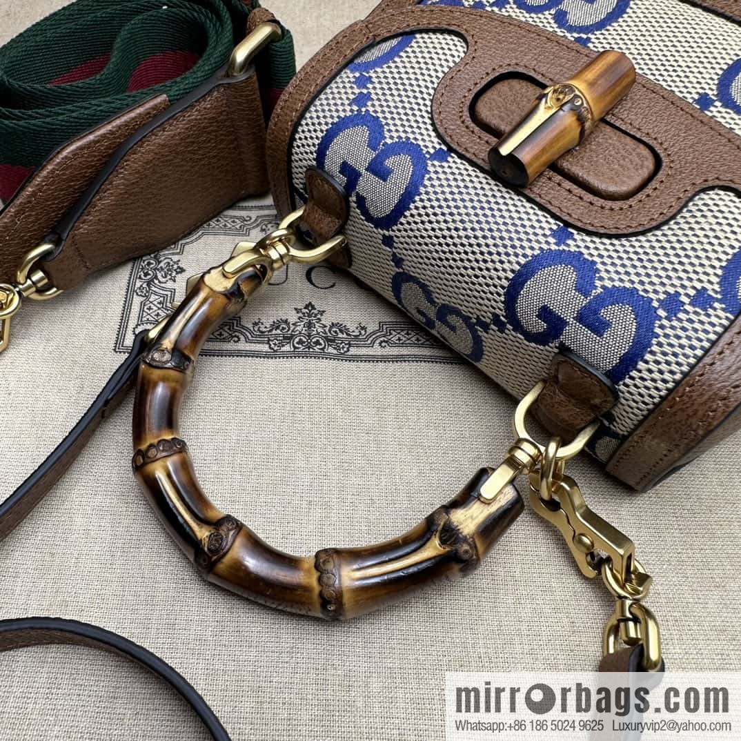 Gucci Bamboo 1947 series super double G pattern mini handbag 686864 big G blue cloth
