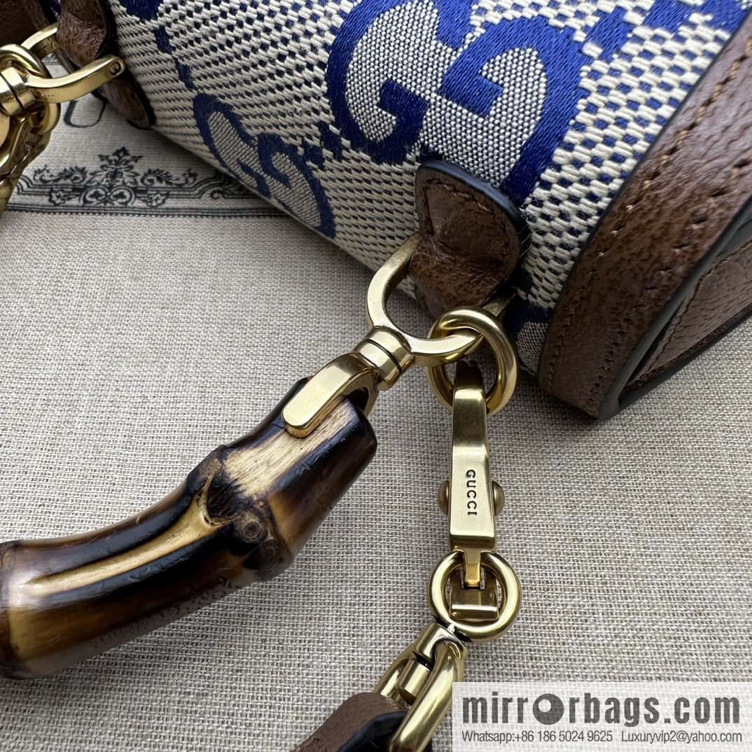 Gucci Bamboo 1947 series super double G pattern mini handbag 686864 big G blue cloth