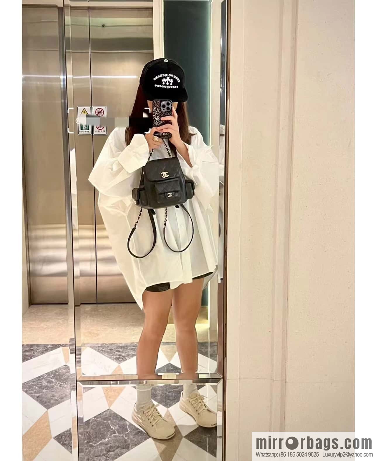 CHANEL 23K autumn and winter series duma tank double backpack AS4399 black