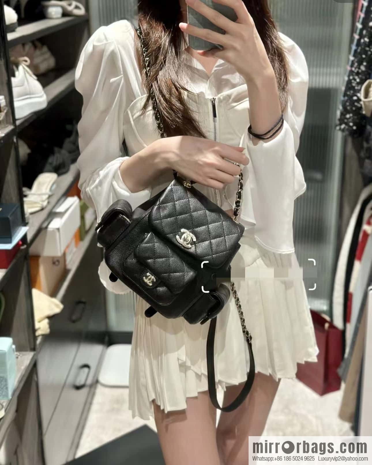 CHANEL 23K autumn and winter series duma tank double backpack AS4399 black