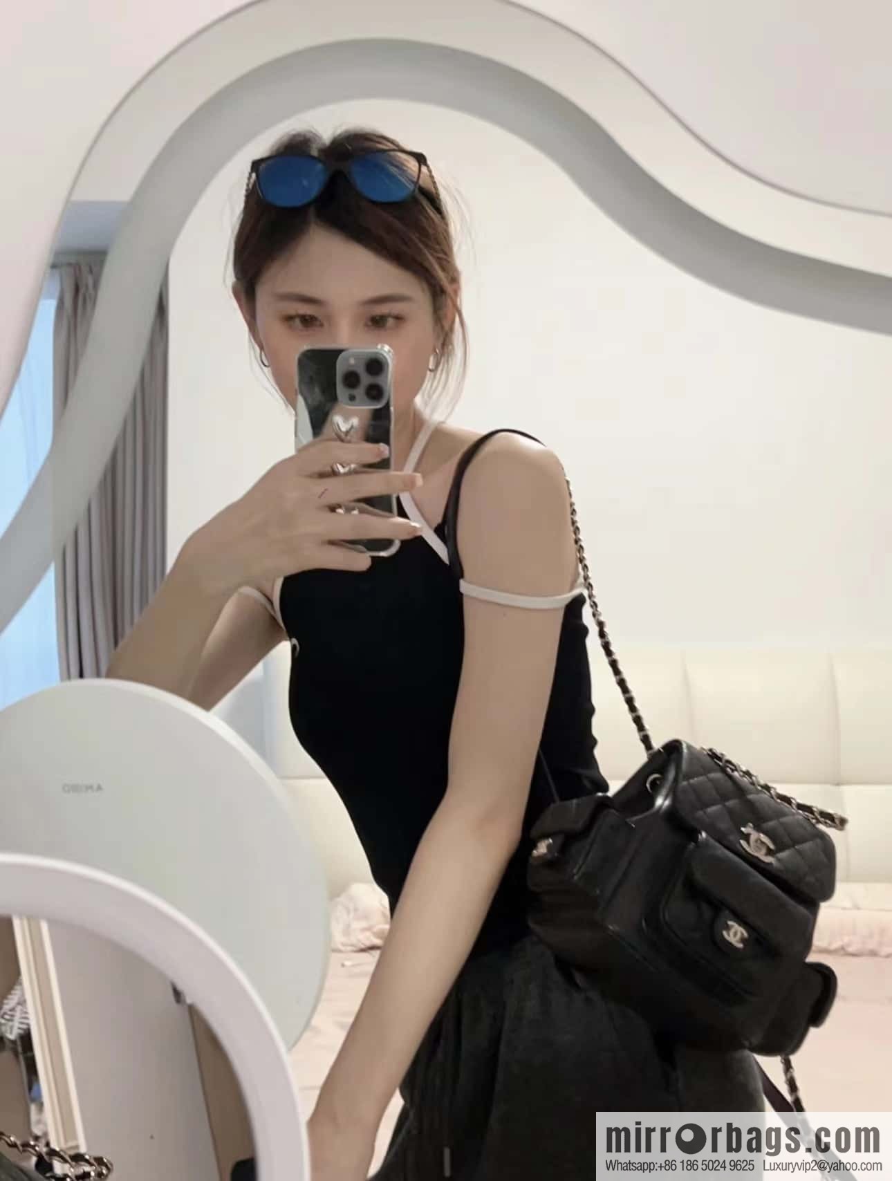 CHANEL 23K autumn and winter series duma tank double backpack AS4399 black