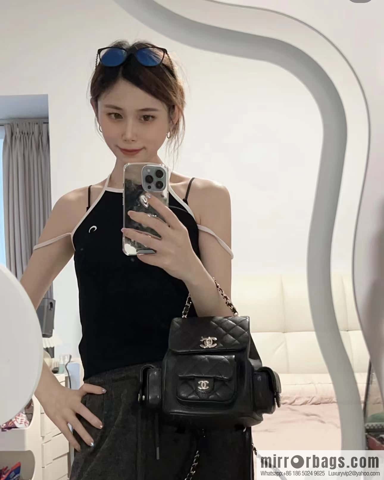 CHANEL 23K autumn and winter series duma tank double backpack AS4399 black