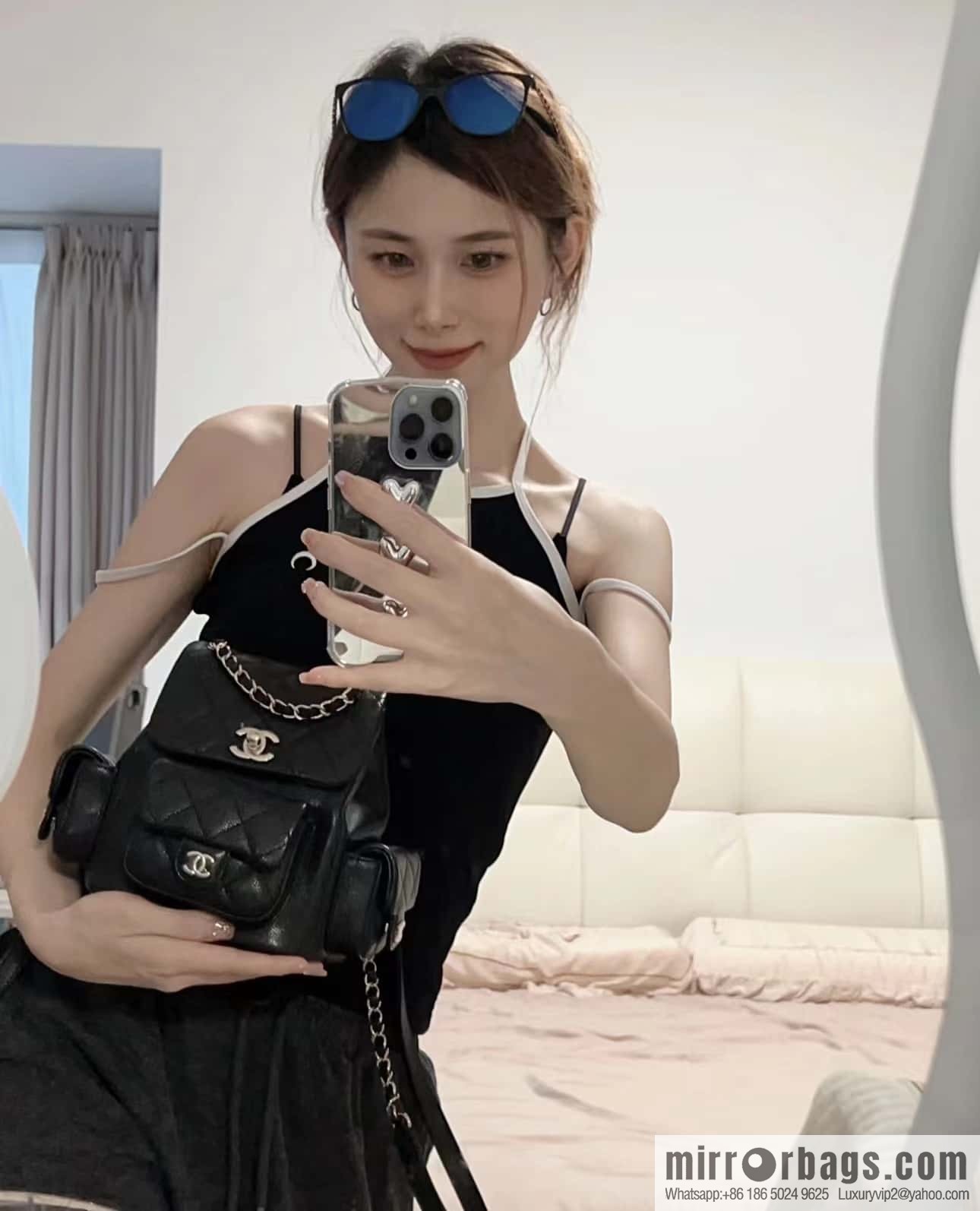 CHANEL 23K autumn and winter series duma tank double backpack AS4399 black