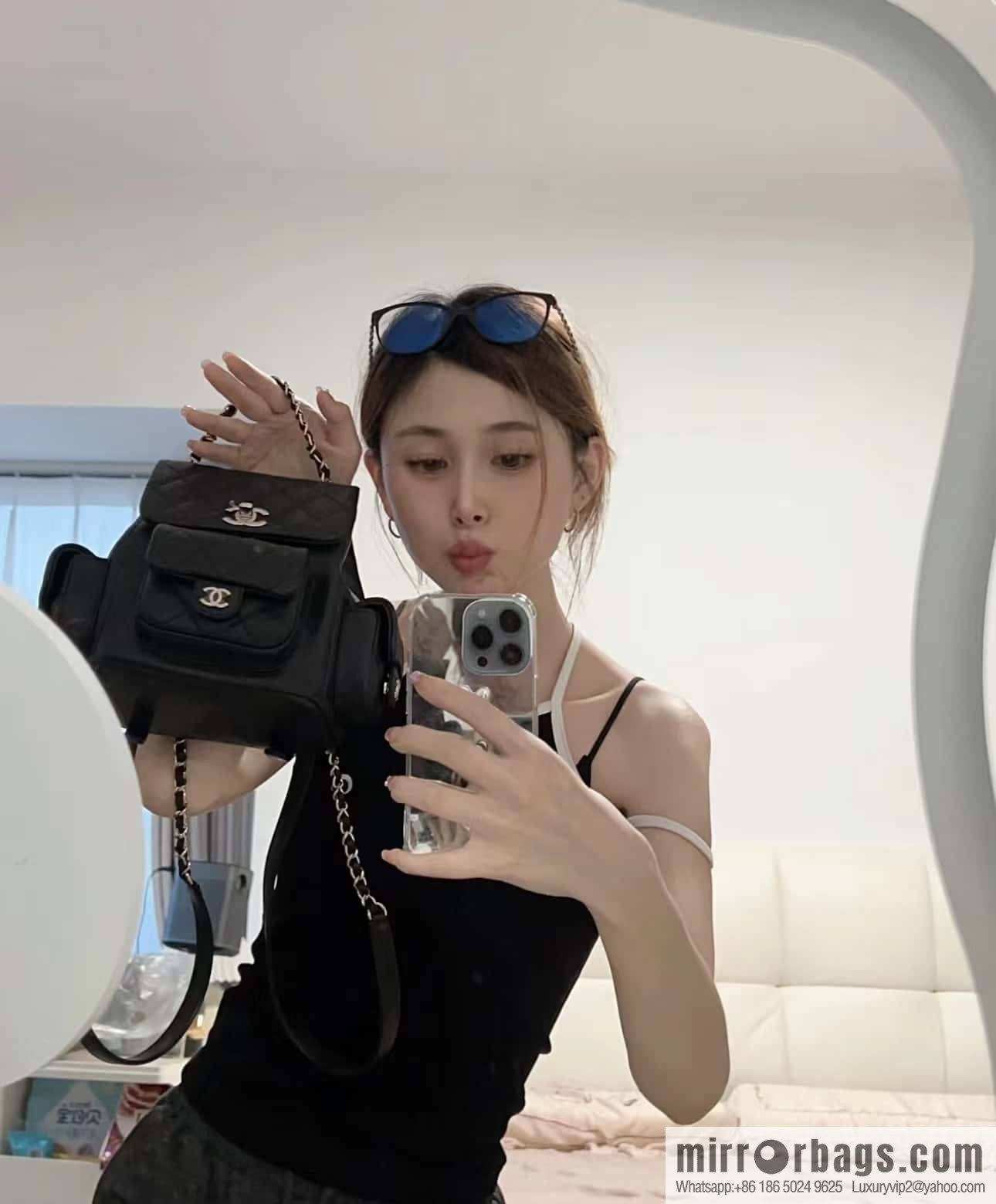 CHANEL 23K autumn and winter series duma tank double backpack AS4399 black
