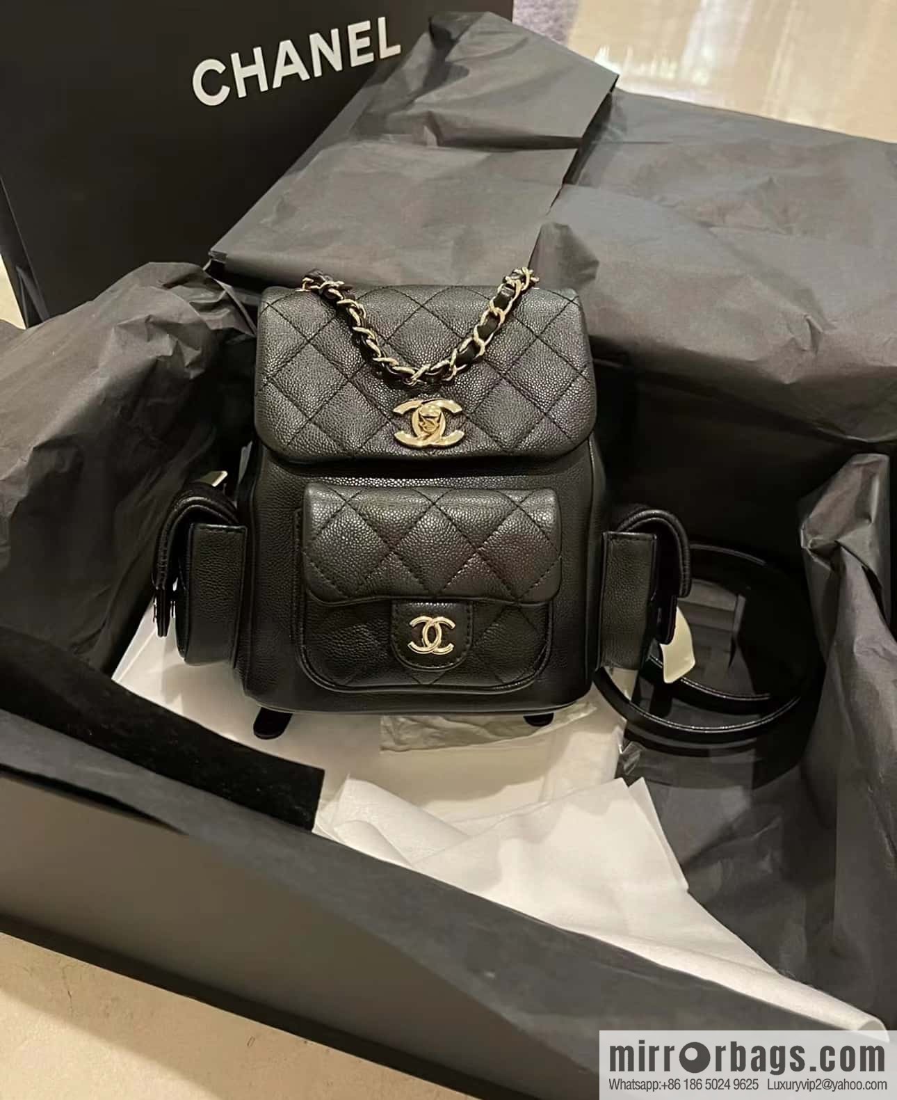 CHANEL 23K autumn and winter series duma tank double backpack AS4399 black