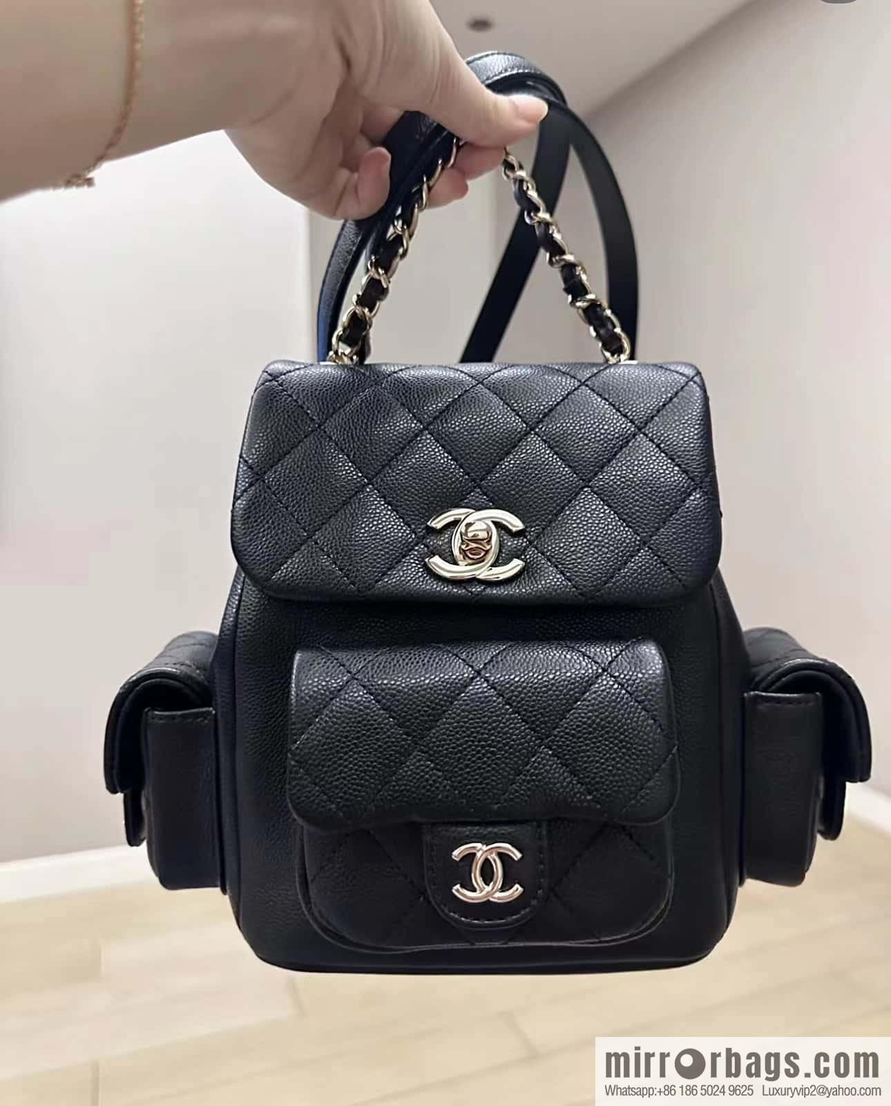 CHANEL 23K autumn and winter series duma tank double backpack AS4399 black