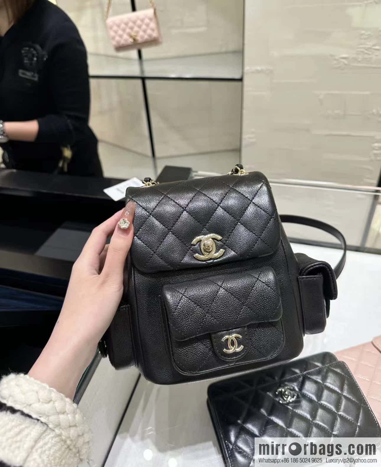 CHANEL 23K autumn and winter series duma tank double backpack AS4399 black