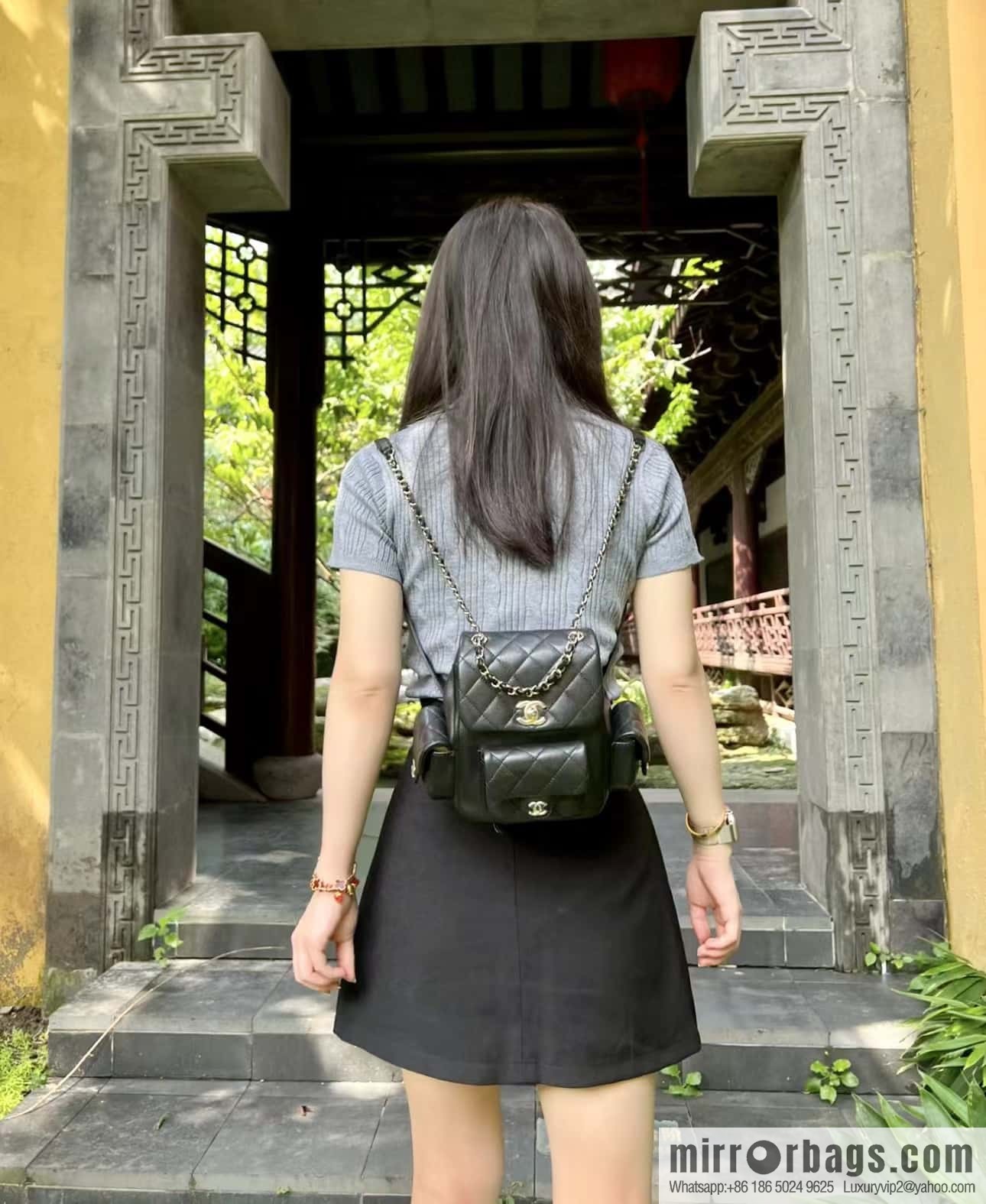 CHANEL 23K autumn and winter series duma tank double backpack AS4399 black